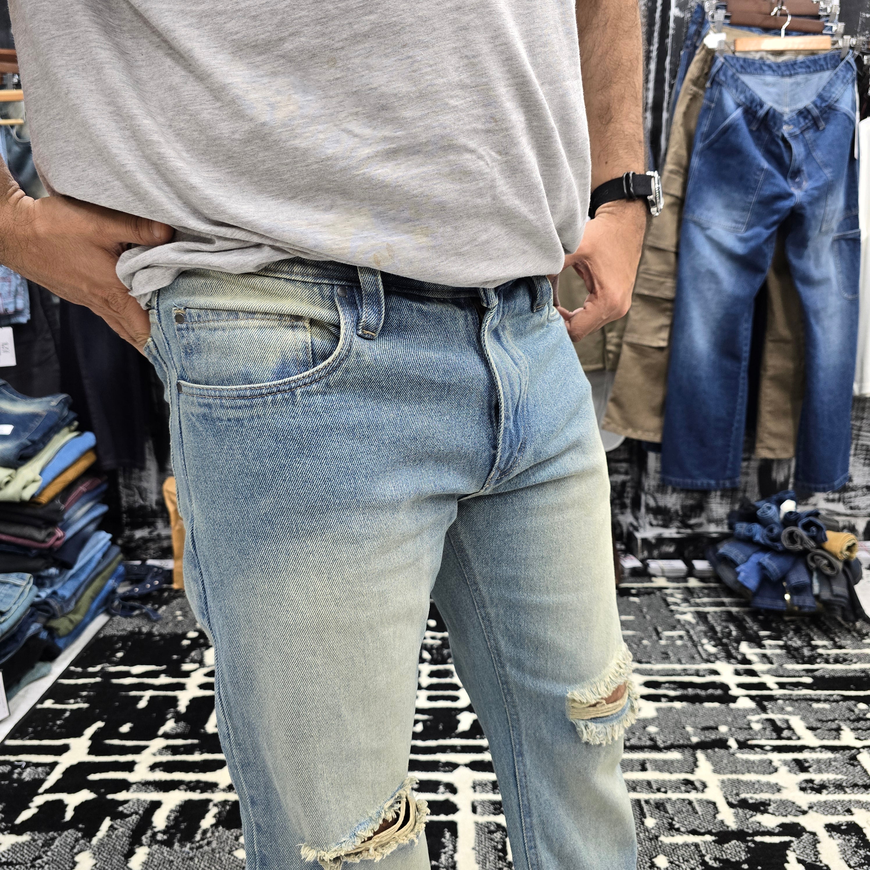 Ice Blue Distressed Semi Bootcut Jeans