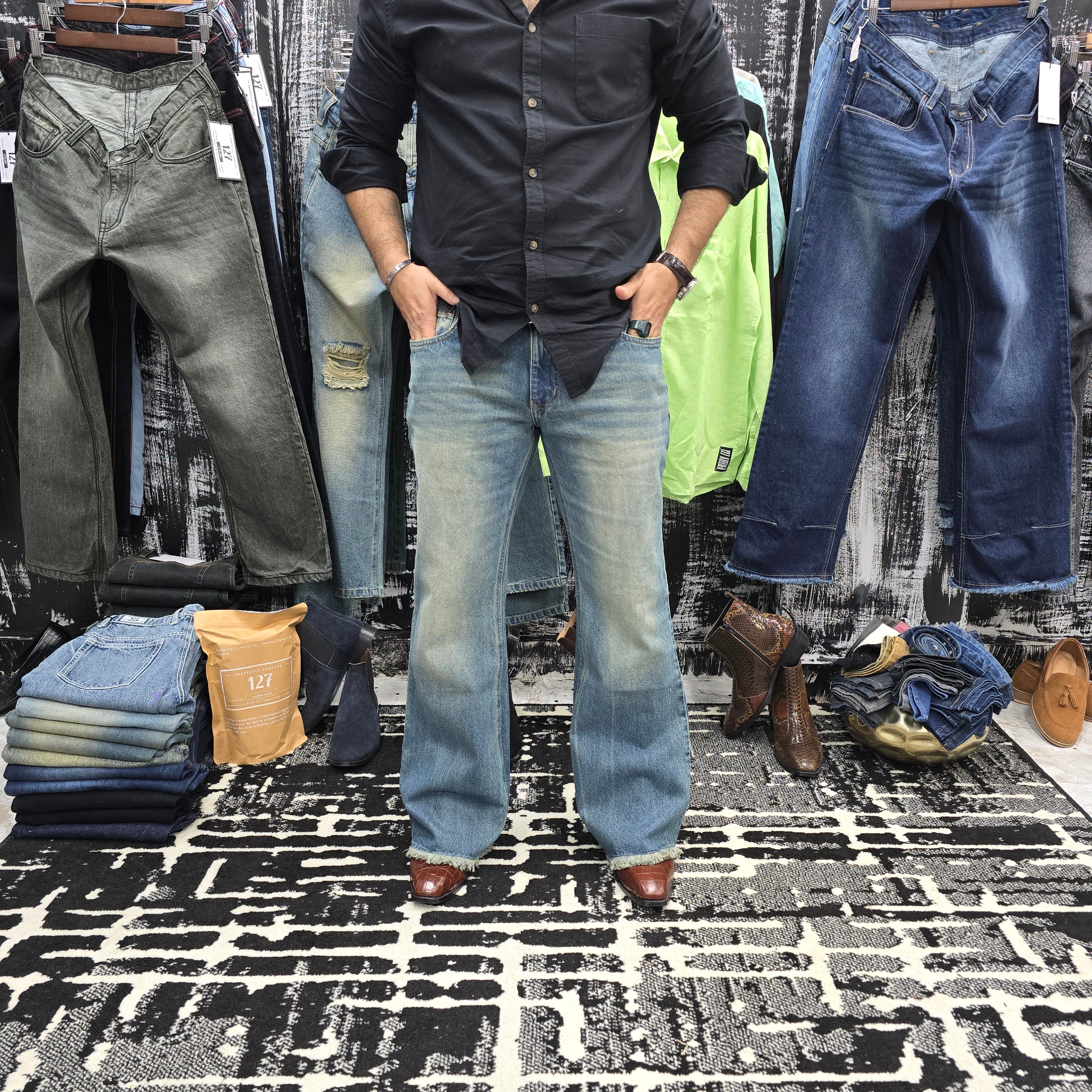 Frost Fade Distressed Bootcut Jeans