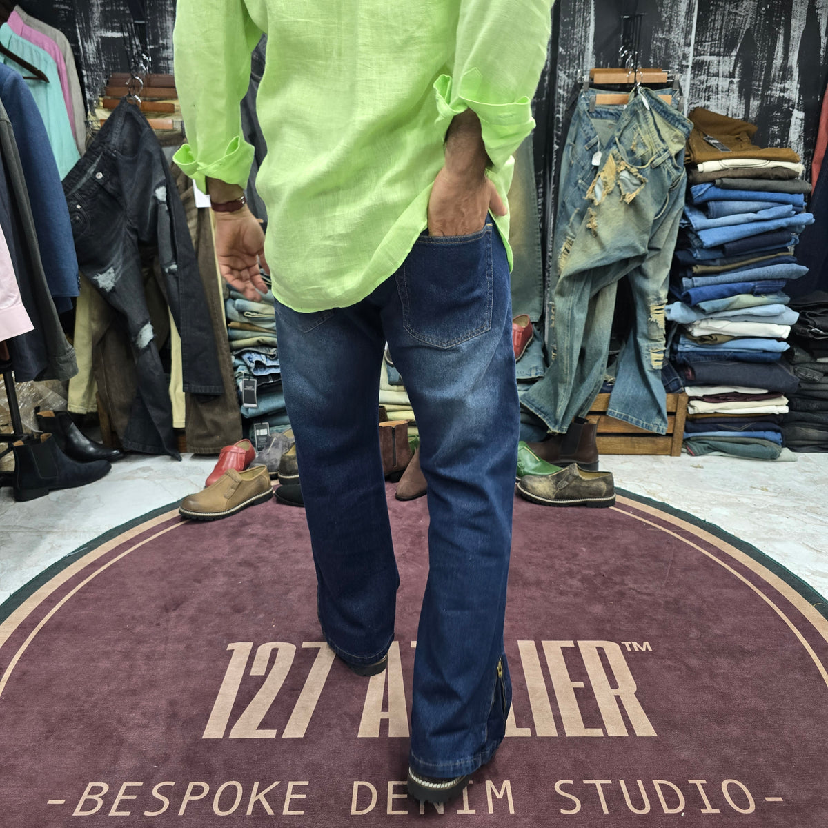 Deep Blue Bootcut Jean with Side Zippers
