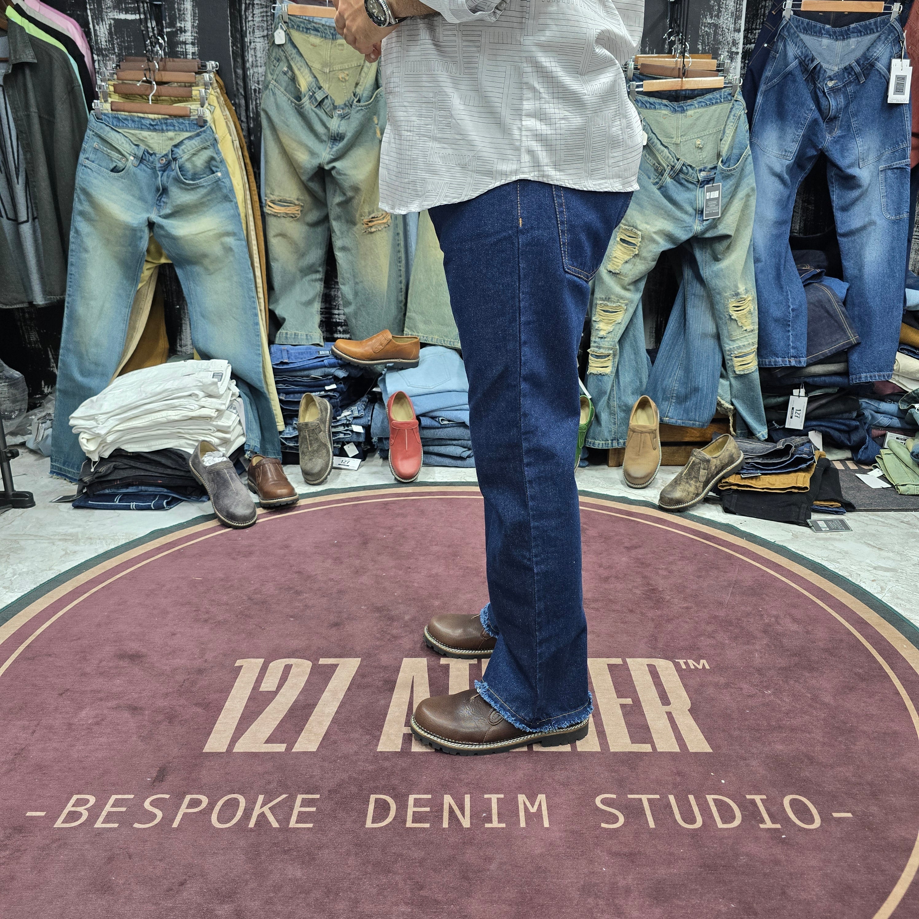 Deep Indigo Straight Fit Jeans With Rugged Frayed Hem