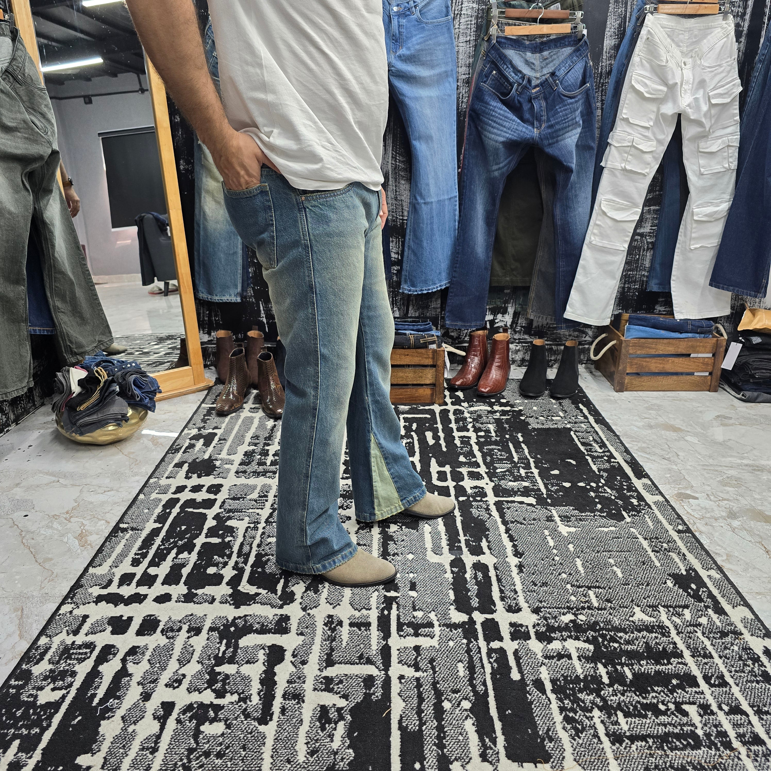 Contrast Panel Bootcut Jeans