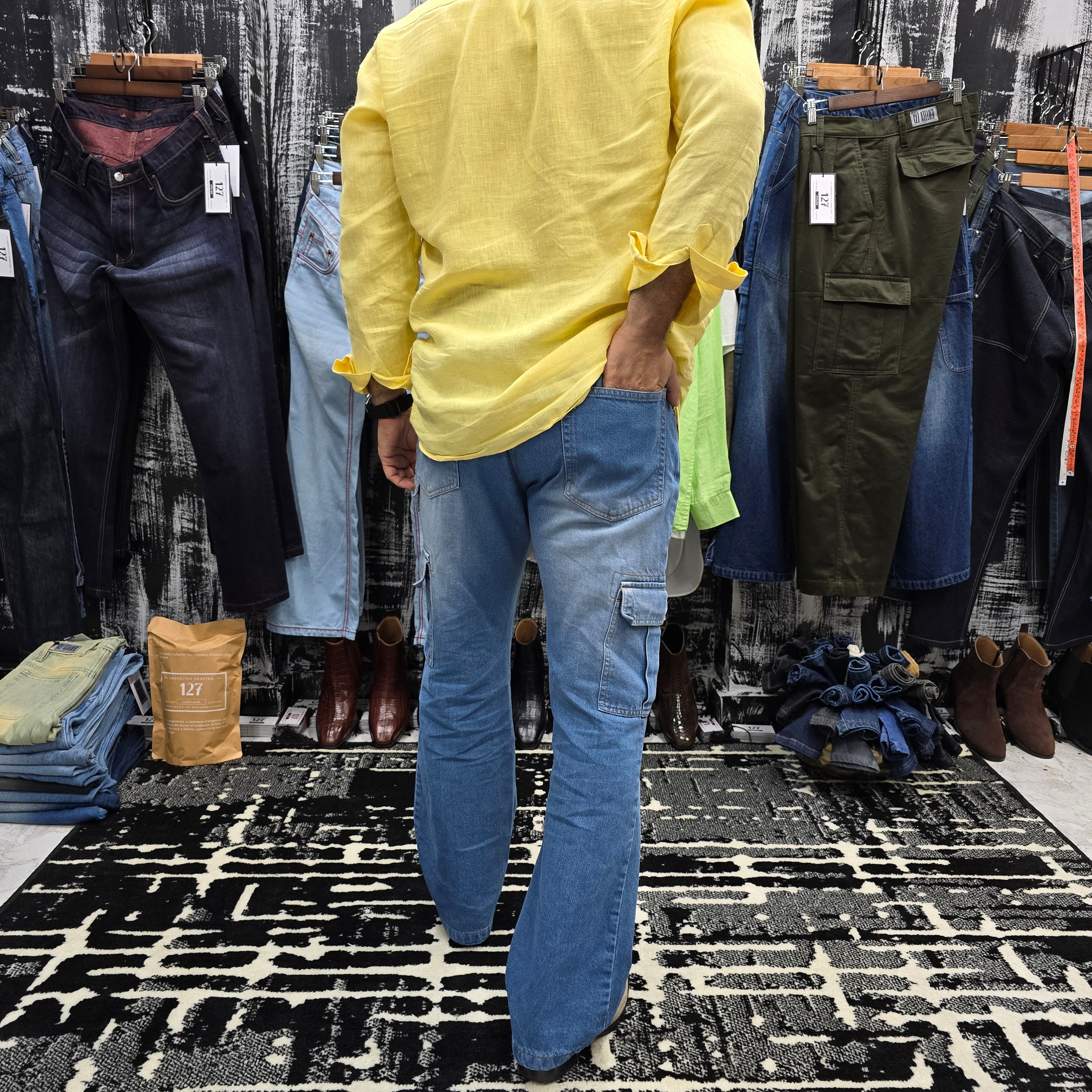 Skyline Utility Cargo Jeans In Light Blue Wash