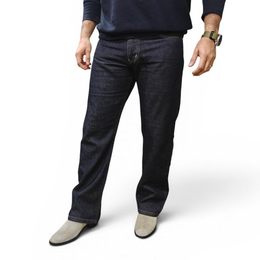 Carbon Black Raw Semi Bootcut Jeans