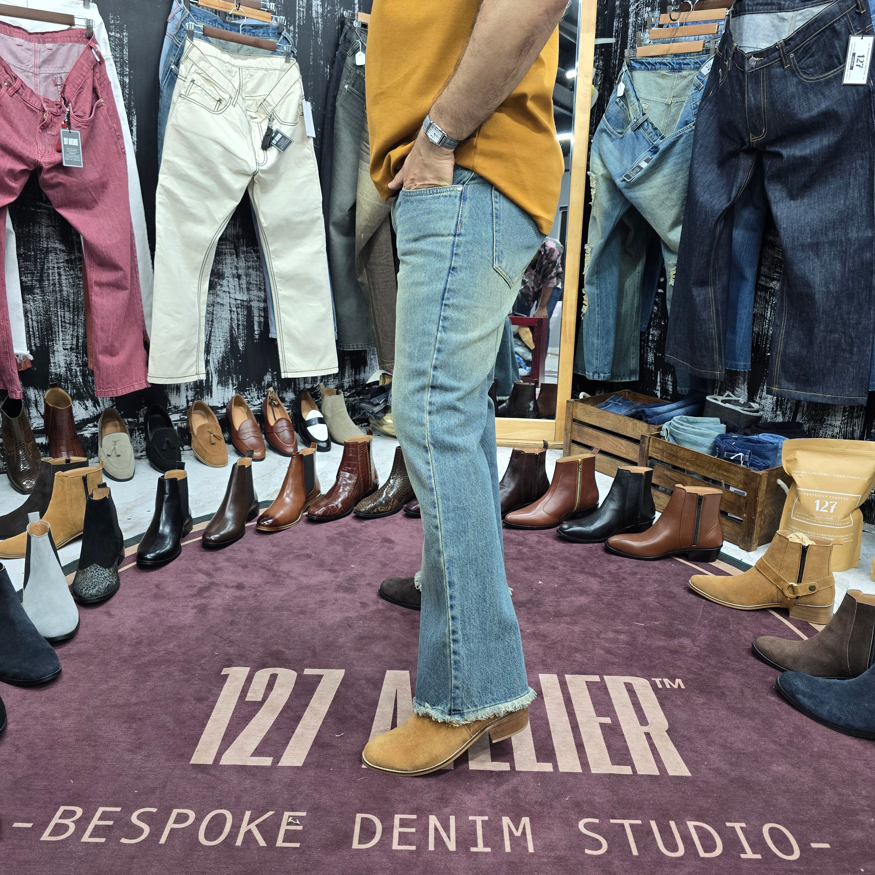 Vintage Fade Frayed Bootcut Jeans