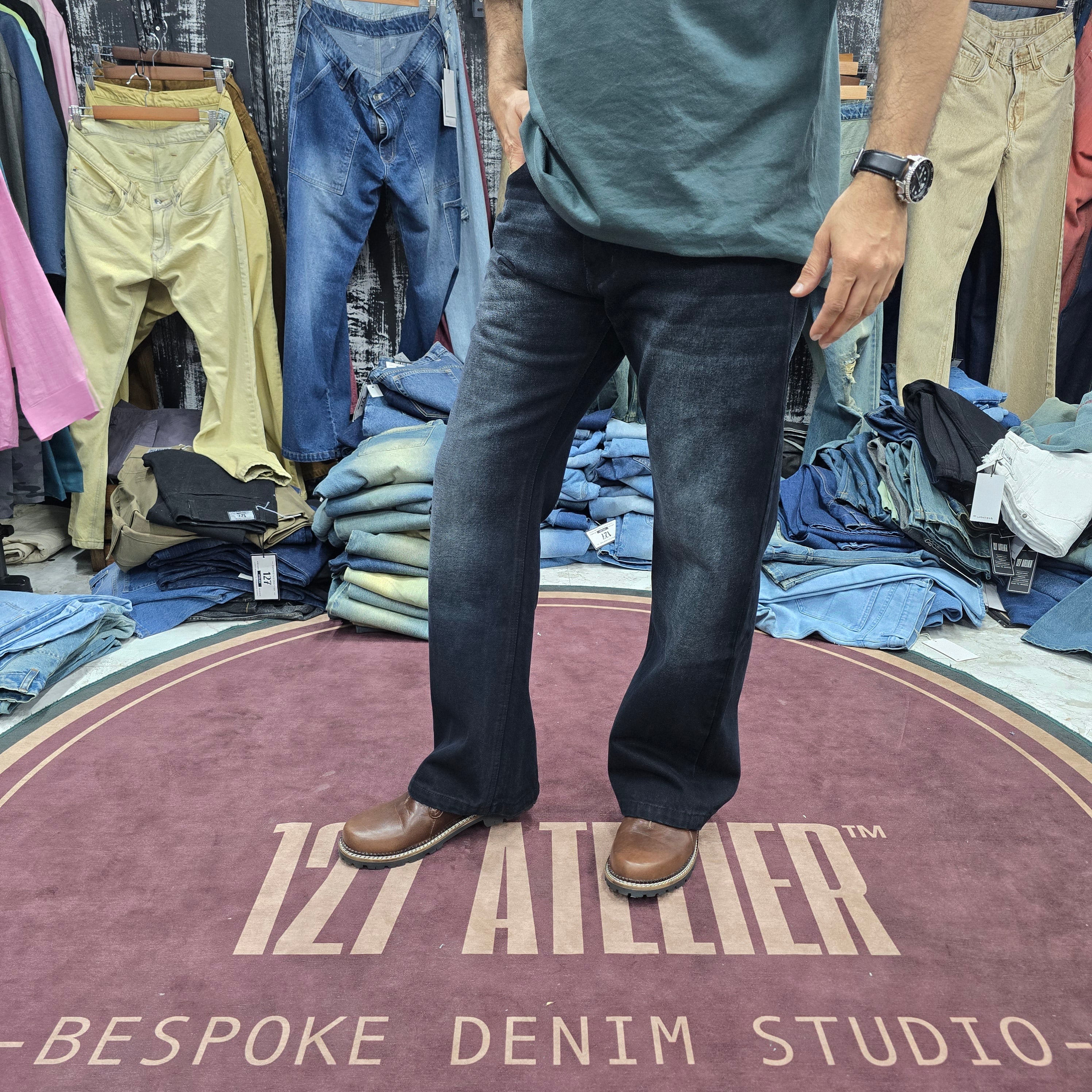 Japanese Selvedge Bootcut Jeans In Washed Black
