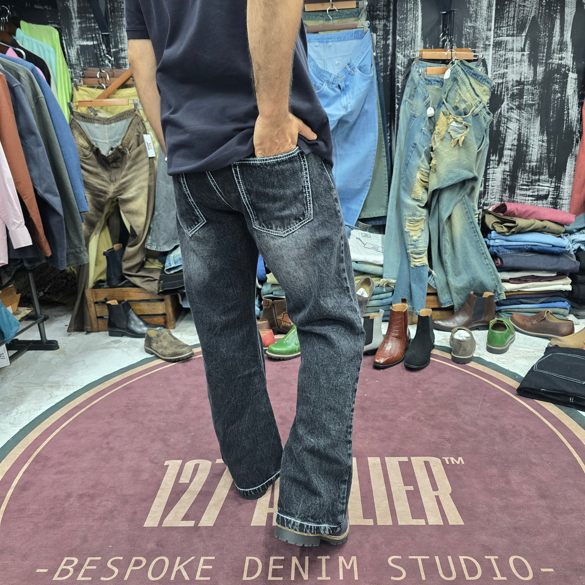 Black Burnt Cloud Bootcut Jeans