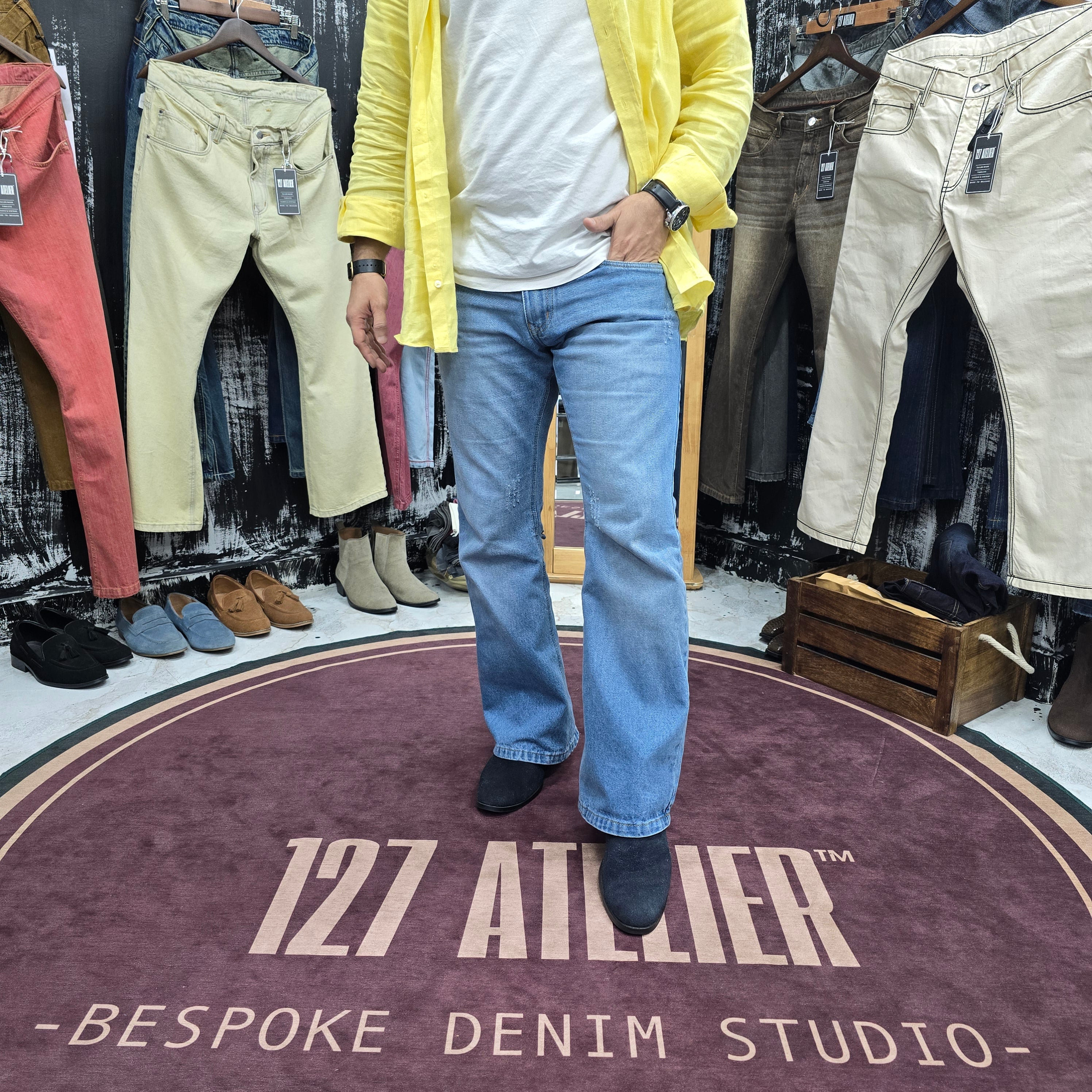 Classic Light Wash Bootcut Jeans with Vintage Scrubbing