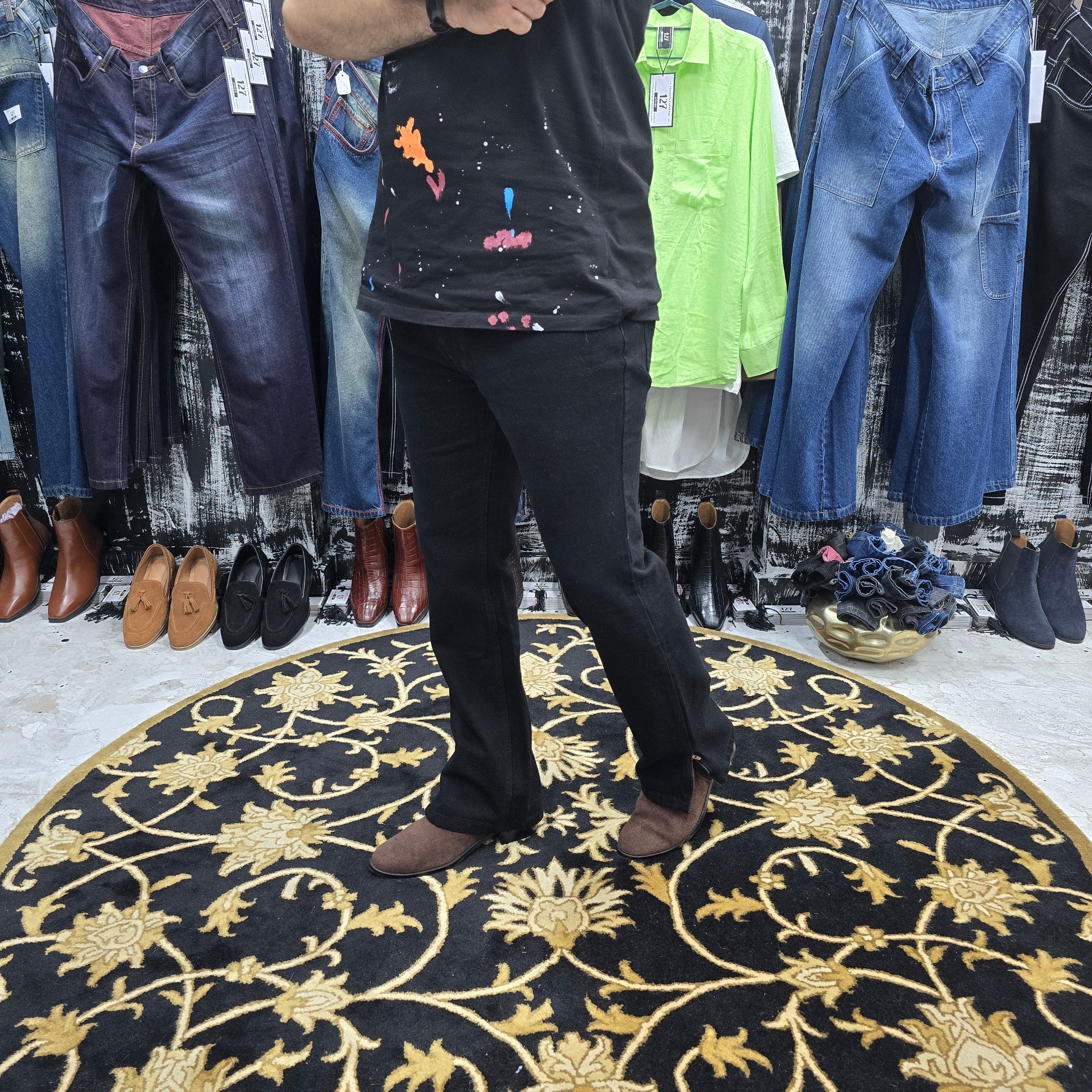 Jet Black Multifunctional Bottom Zip Jeans