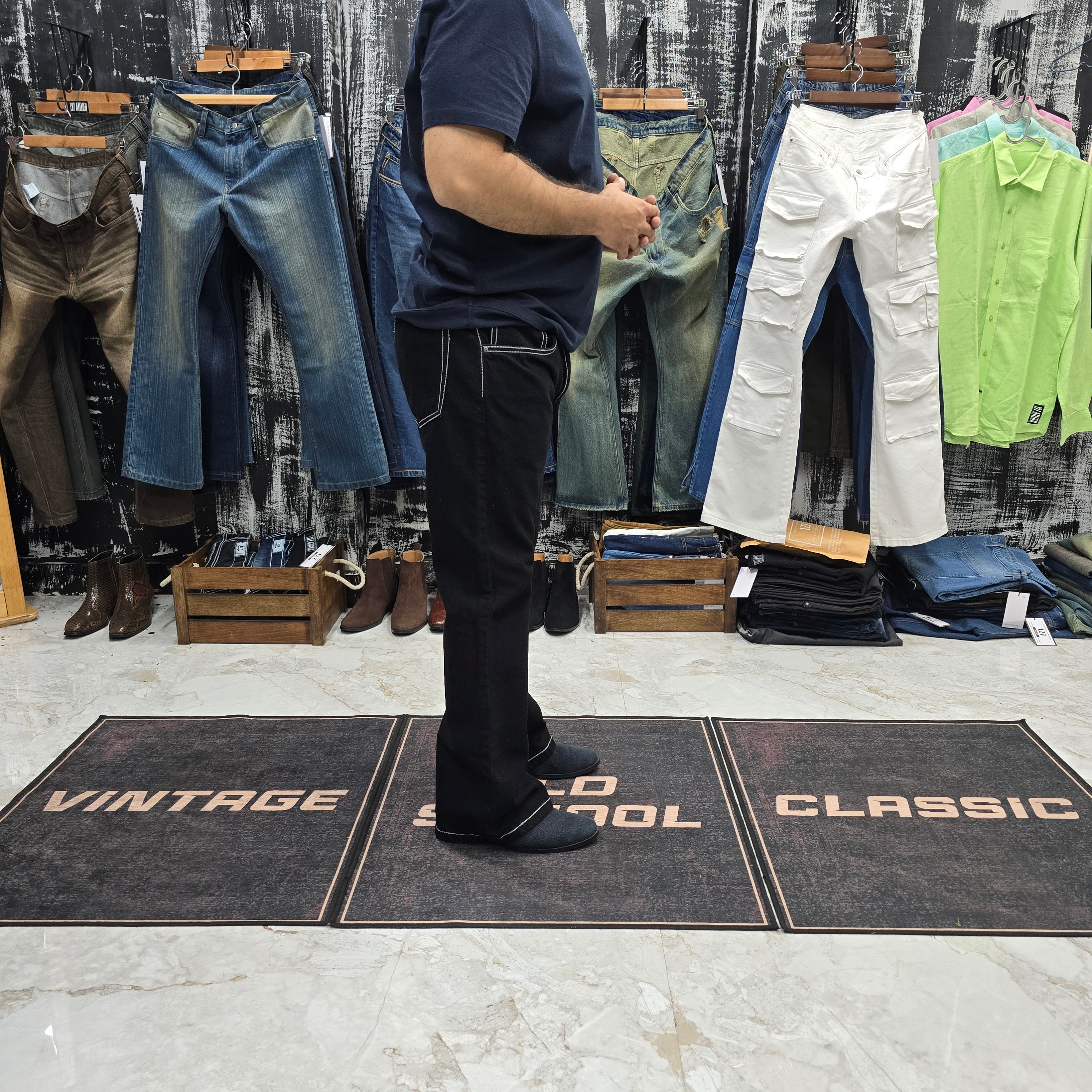 Jet Black Contrast Stitch Bootcut Jeans