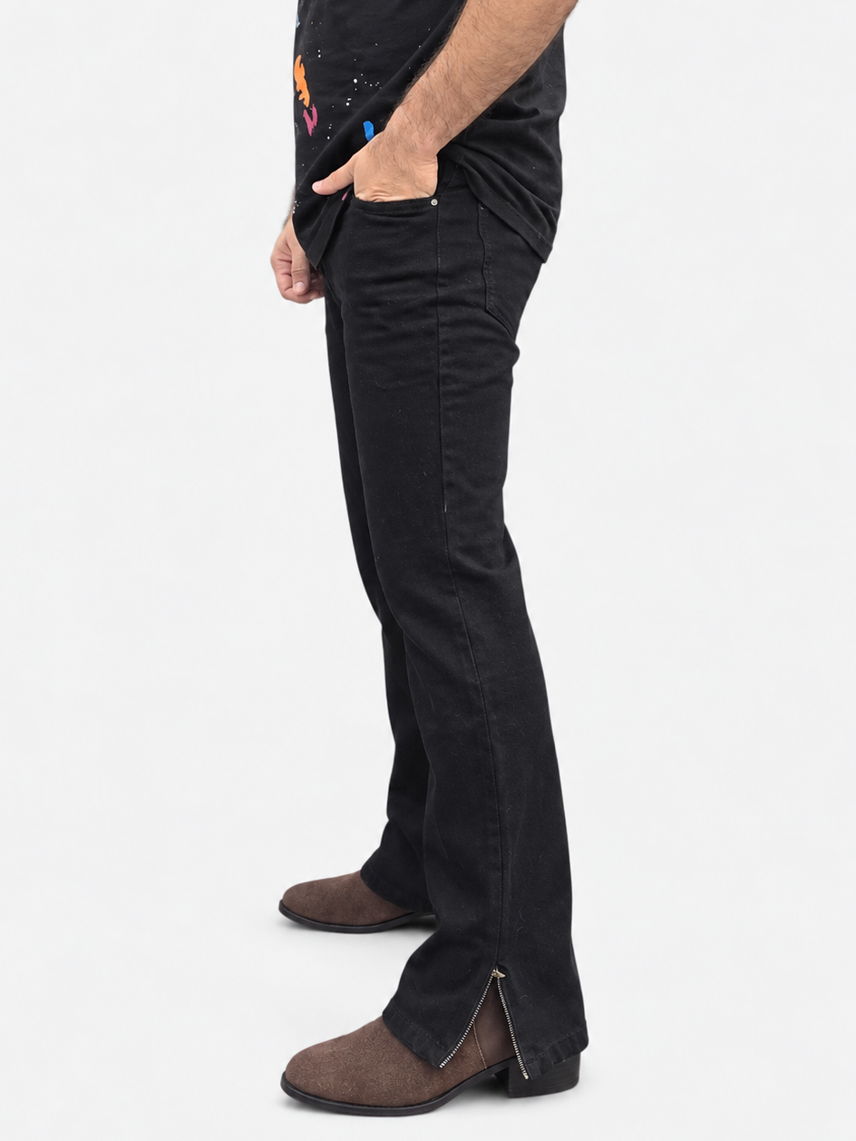 Jet Black Multifunctional Bottom Zip Jeans