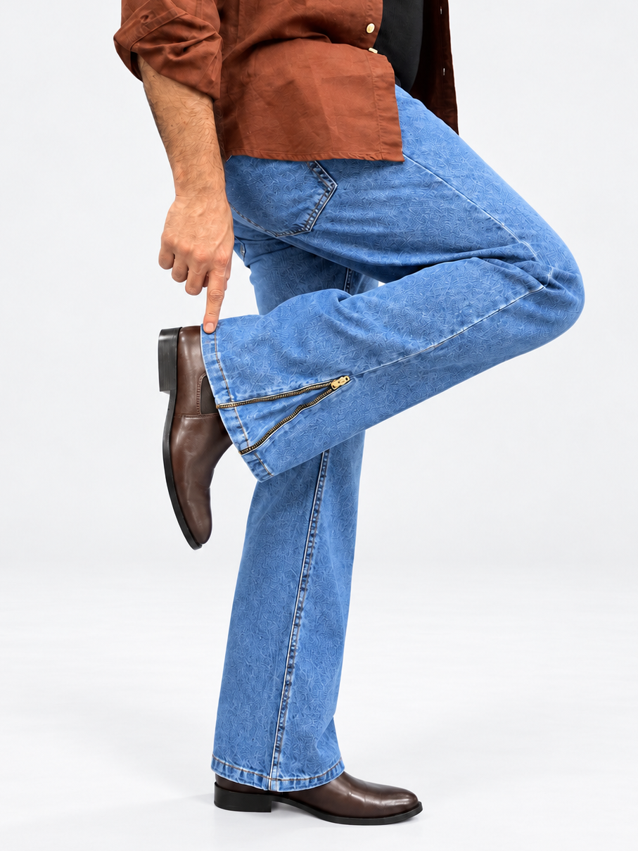 Mid Blue Side-Zip Bootcut Jean