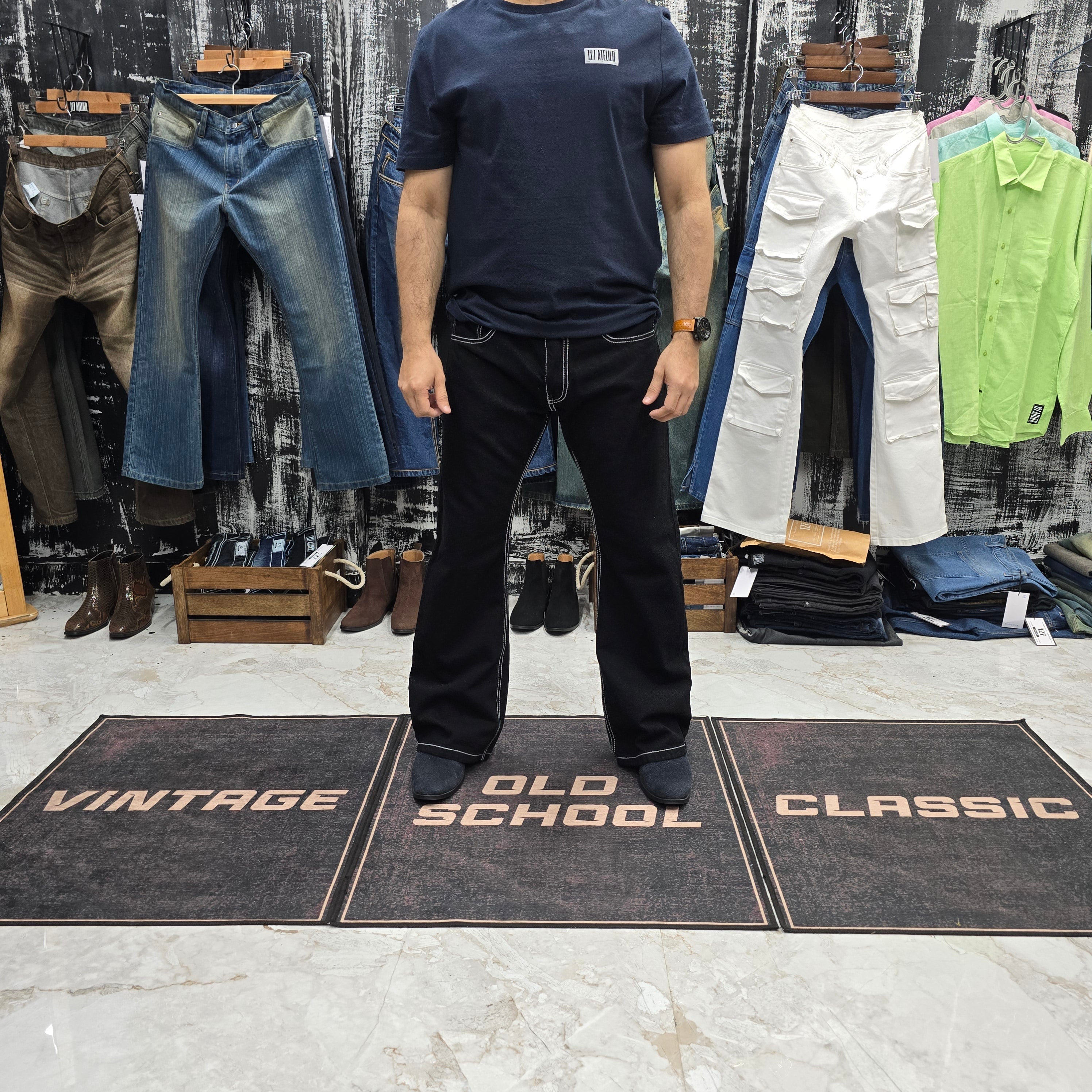 Jet Black Contrast Stitch Bootcut Jeans
