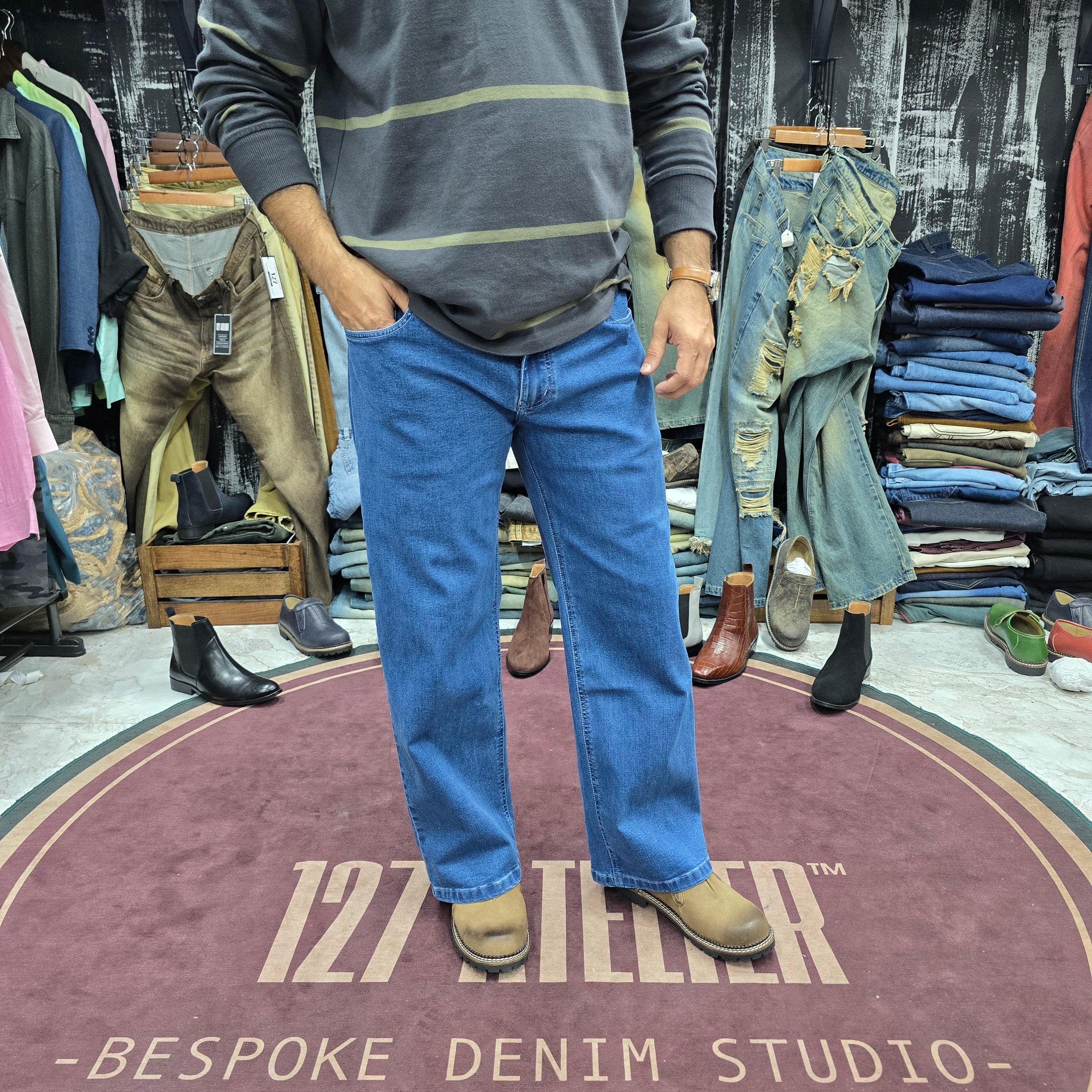 Mid Blue Straight Fit Pajama Denim Jean