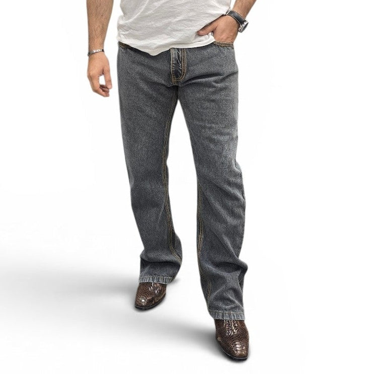Ash Grey Vintage Wash Multifunctional Bottom Zip Jeans