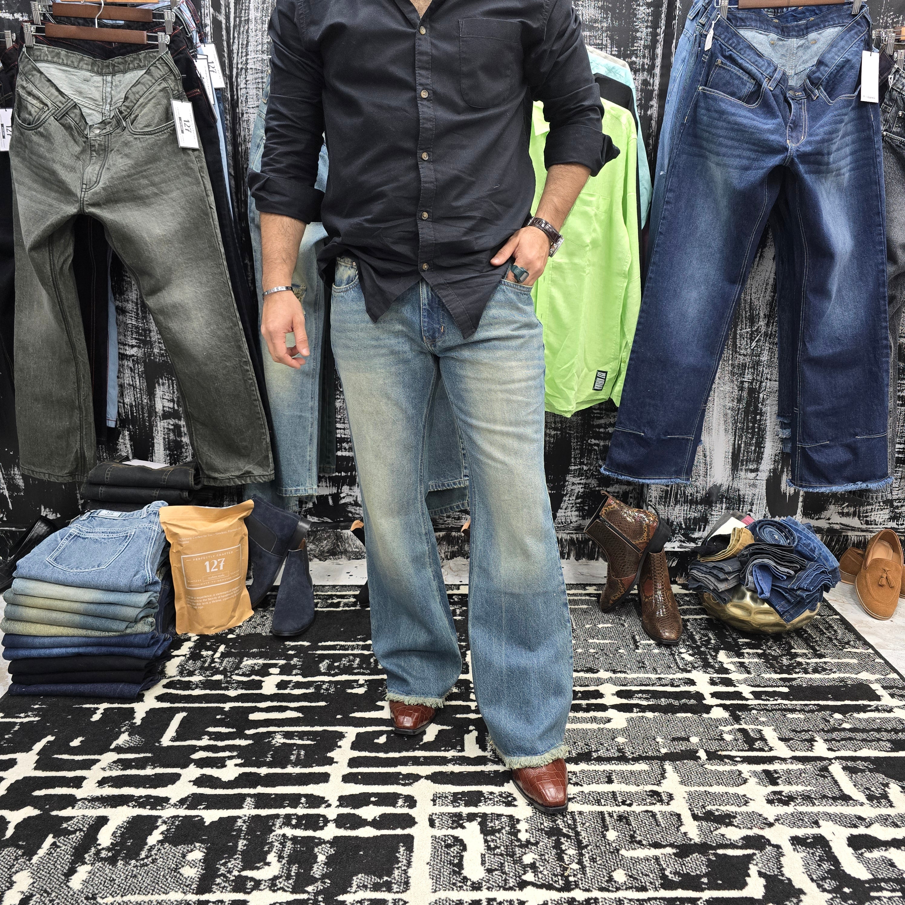Frost Fade Distressed Bootcut Jeans