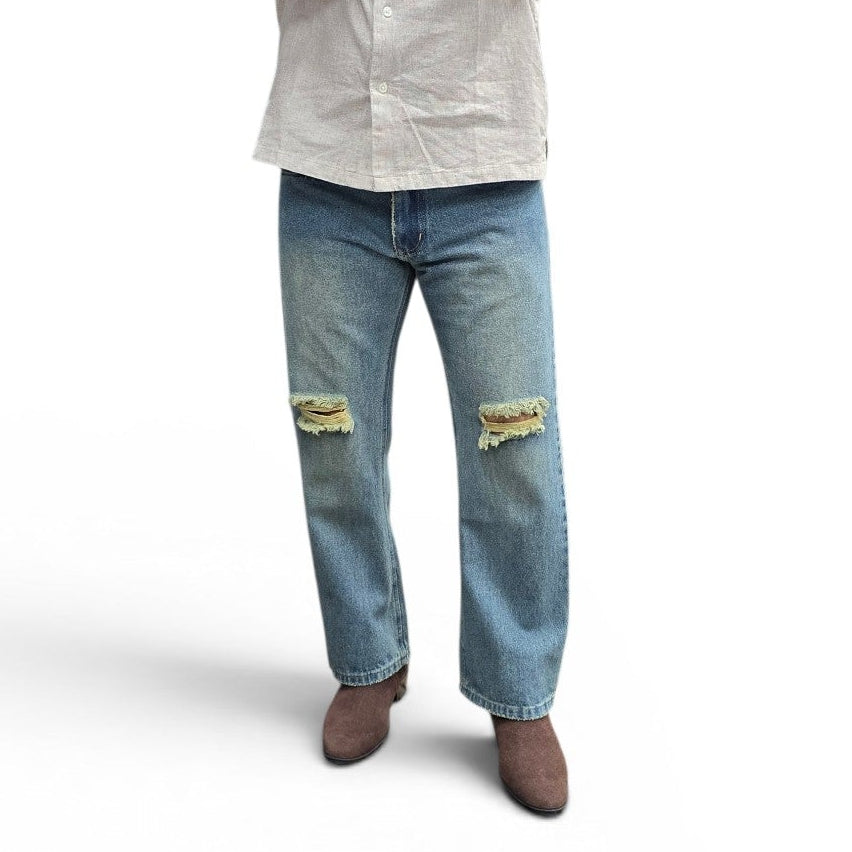 Vintage Fade Ripped Straight Jeans
