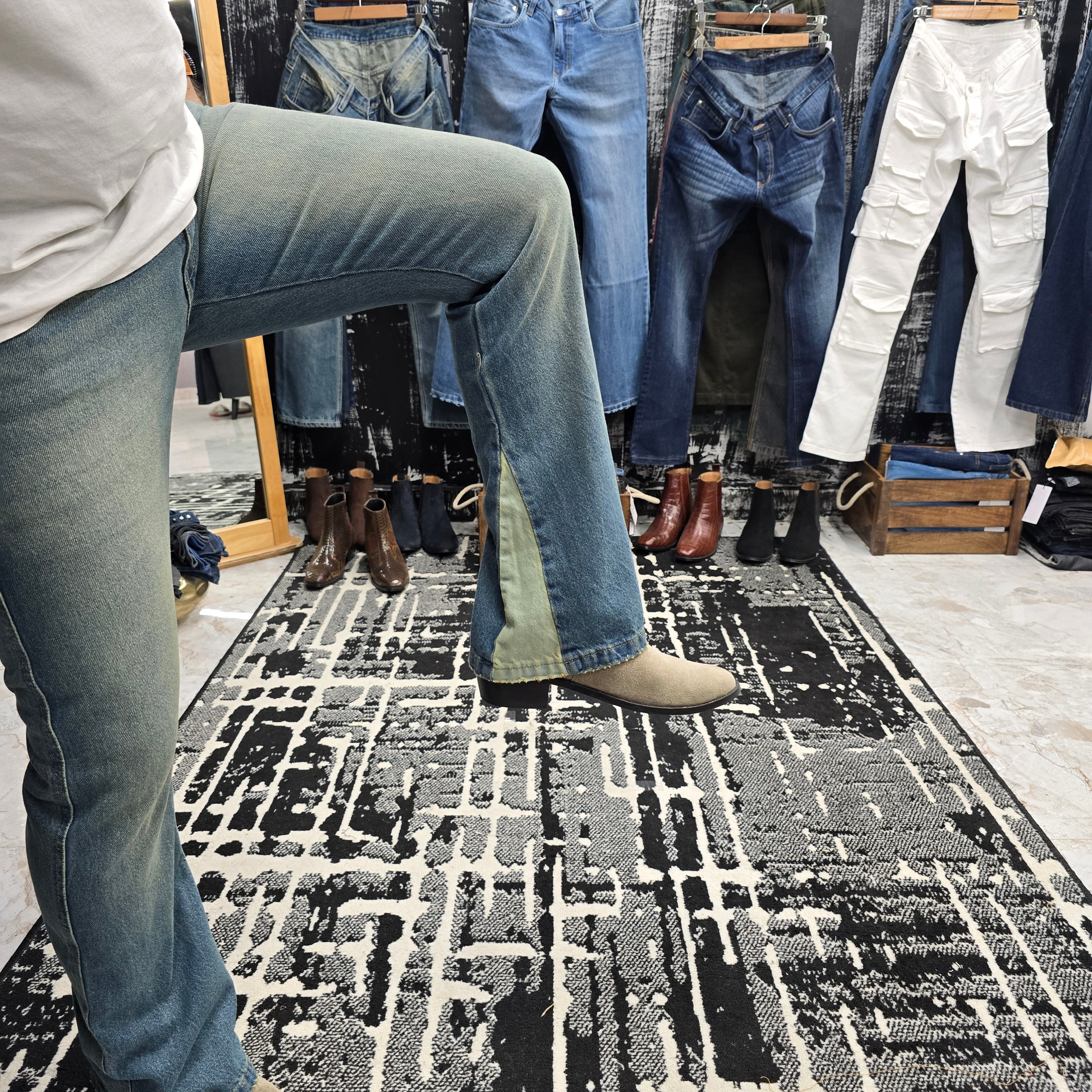 Contrast Panel Bootcut Jeans