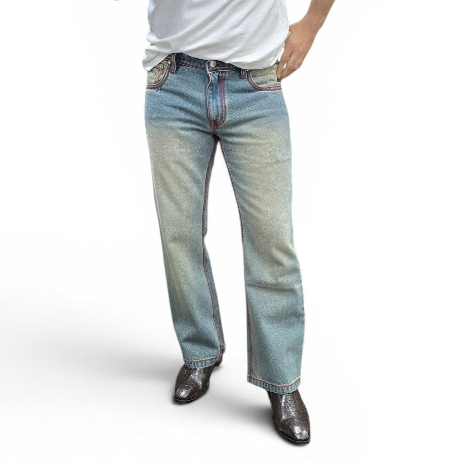 Vintage Ice Blue Bootcut Jeans With Red Contrast Stitch Edition