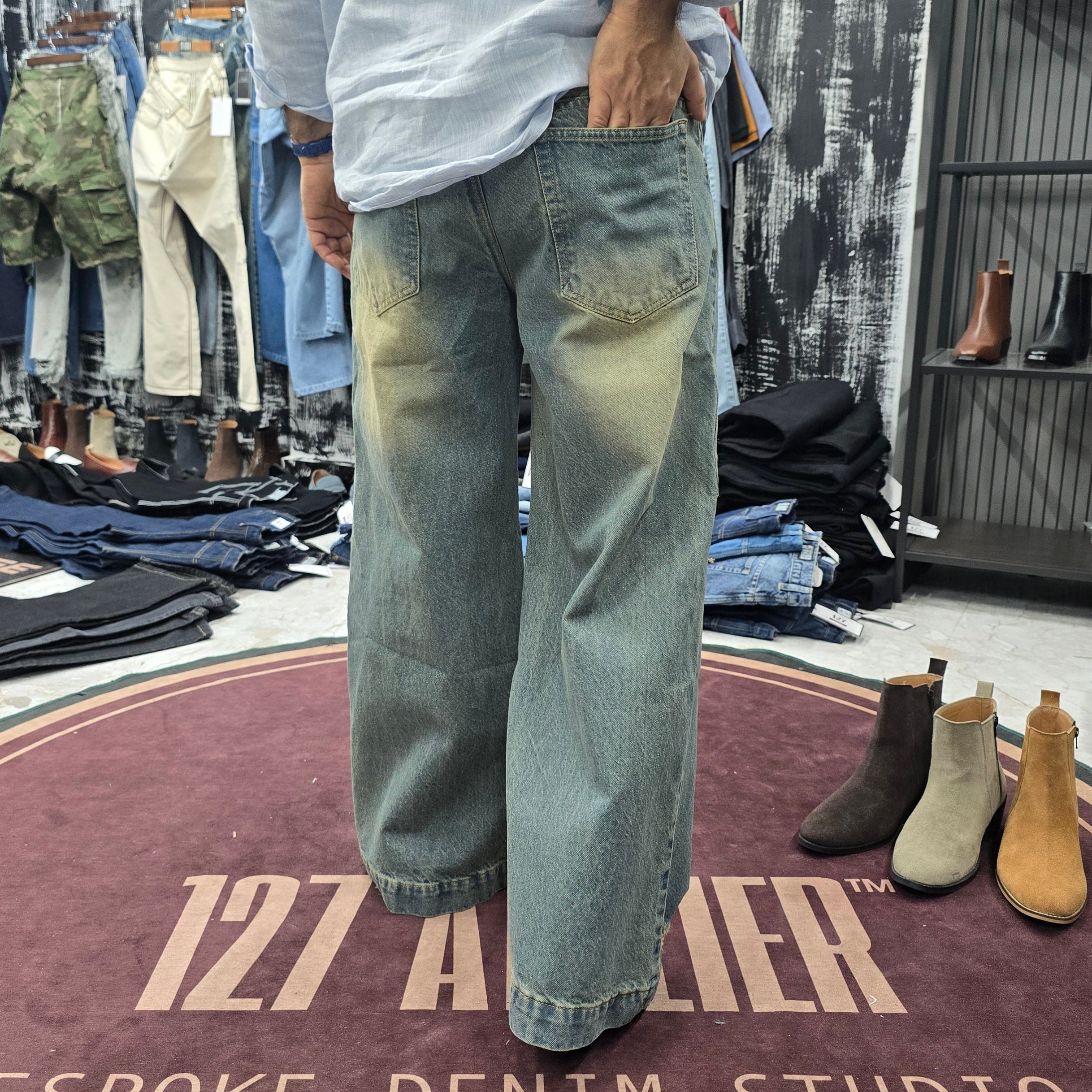 Vintage Drift Wide Leg Dirty Olive Wash