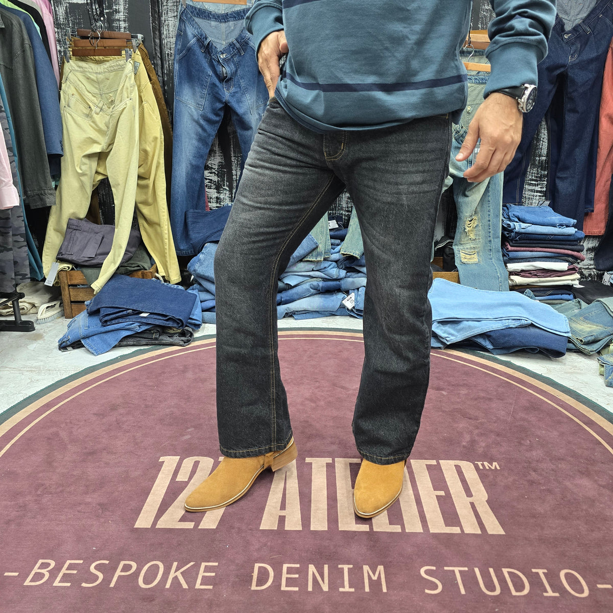 Washed Black Semi Bootcut Jeans