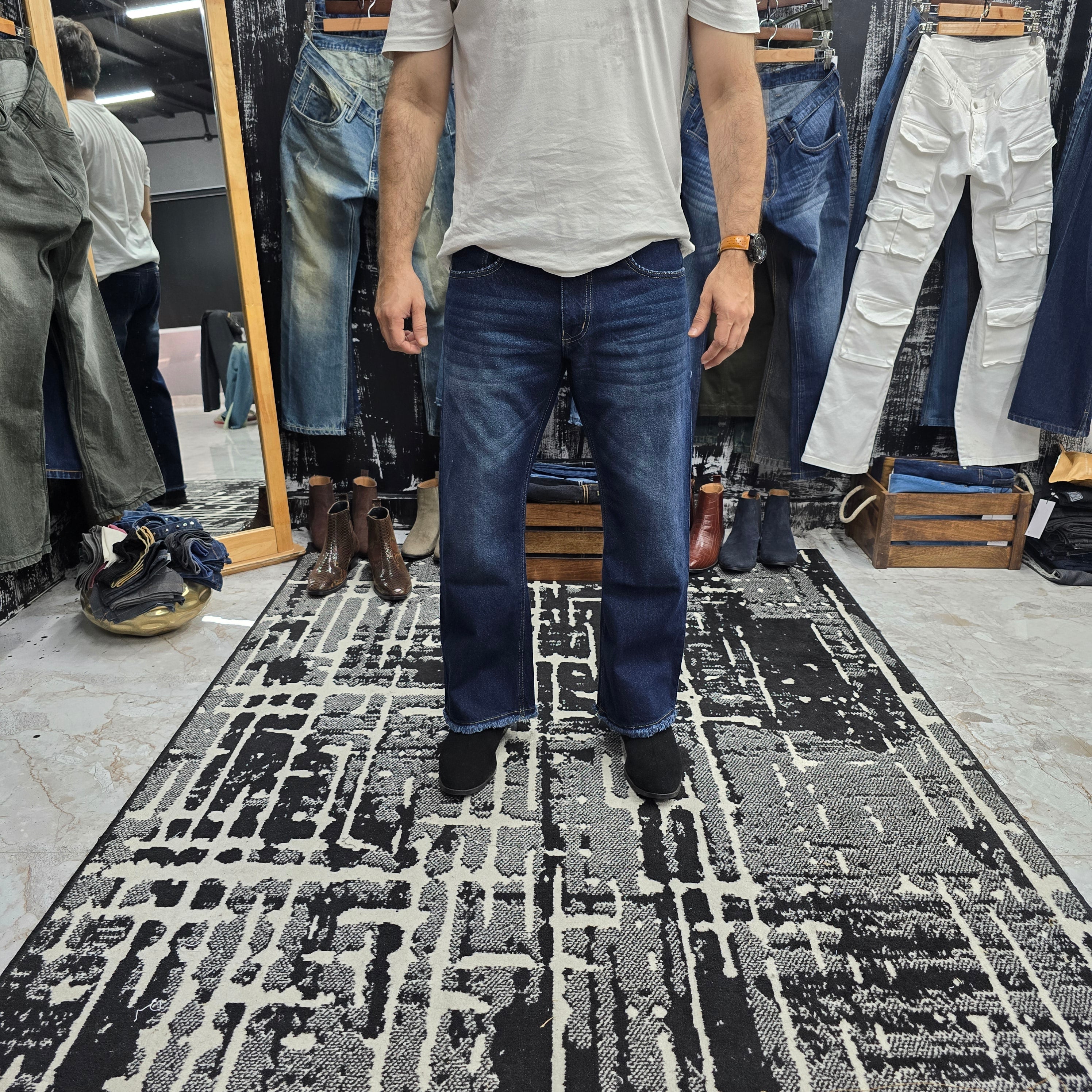 Midnight Indigo Semi Bootcut Jeans With Raw Hem Edition