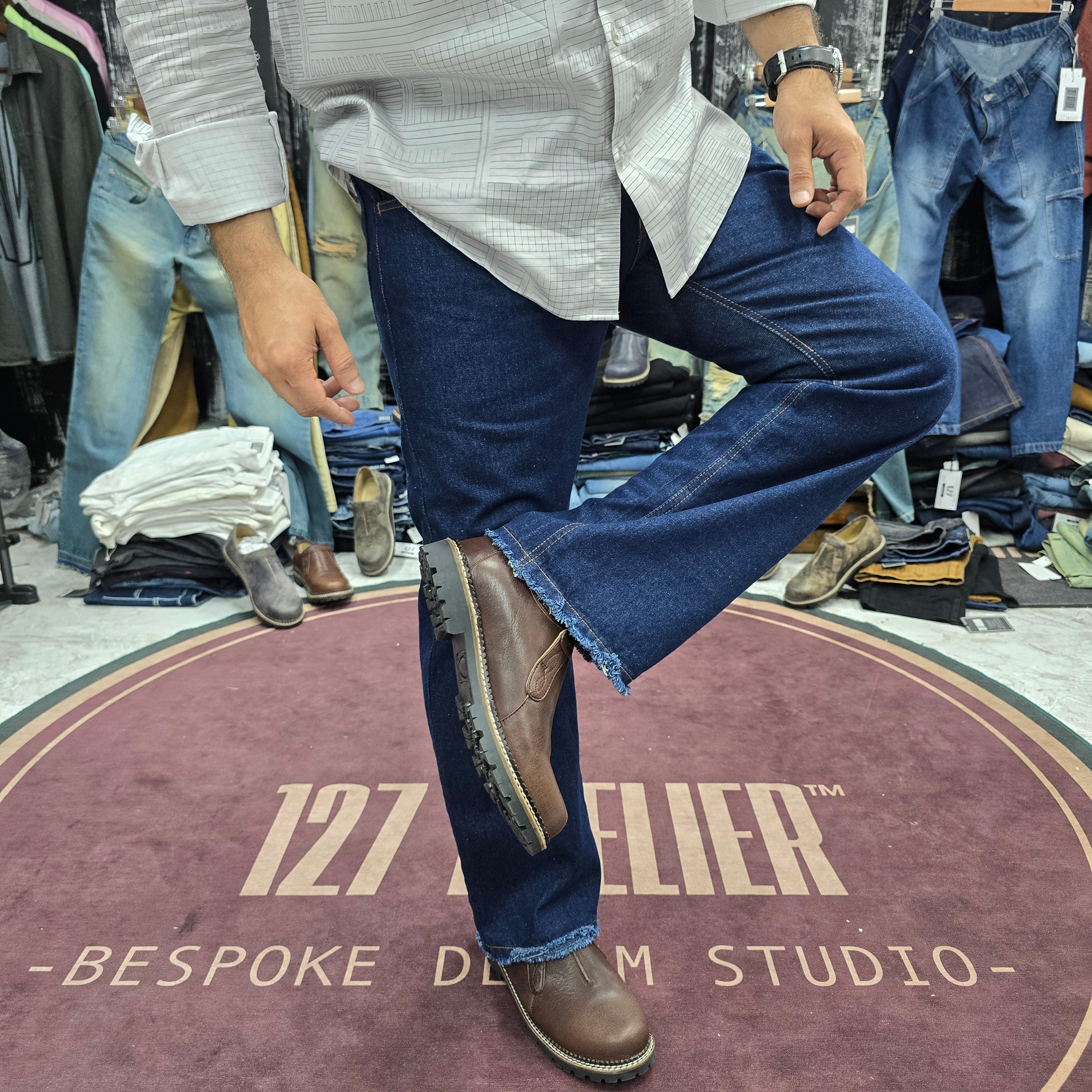 Deep Indigo Straight Fit Jeans With Rugged Frayed Hem