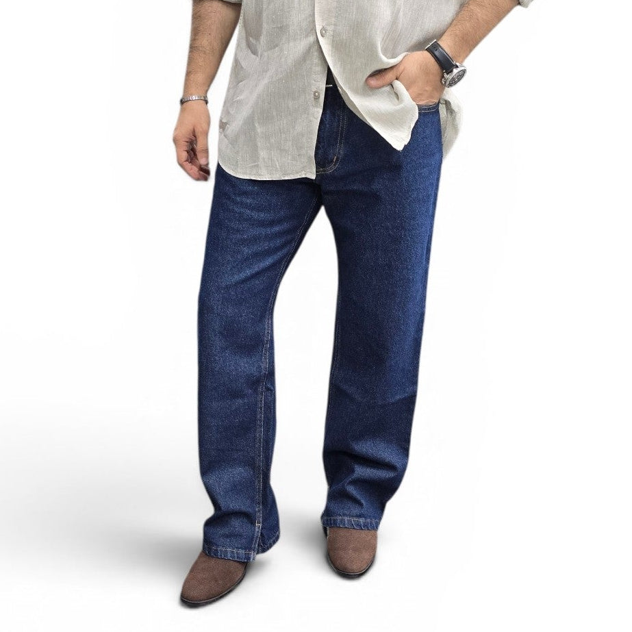 Midnight Raw Straight Wide-Leg Jeans with Inner Side Slit