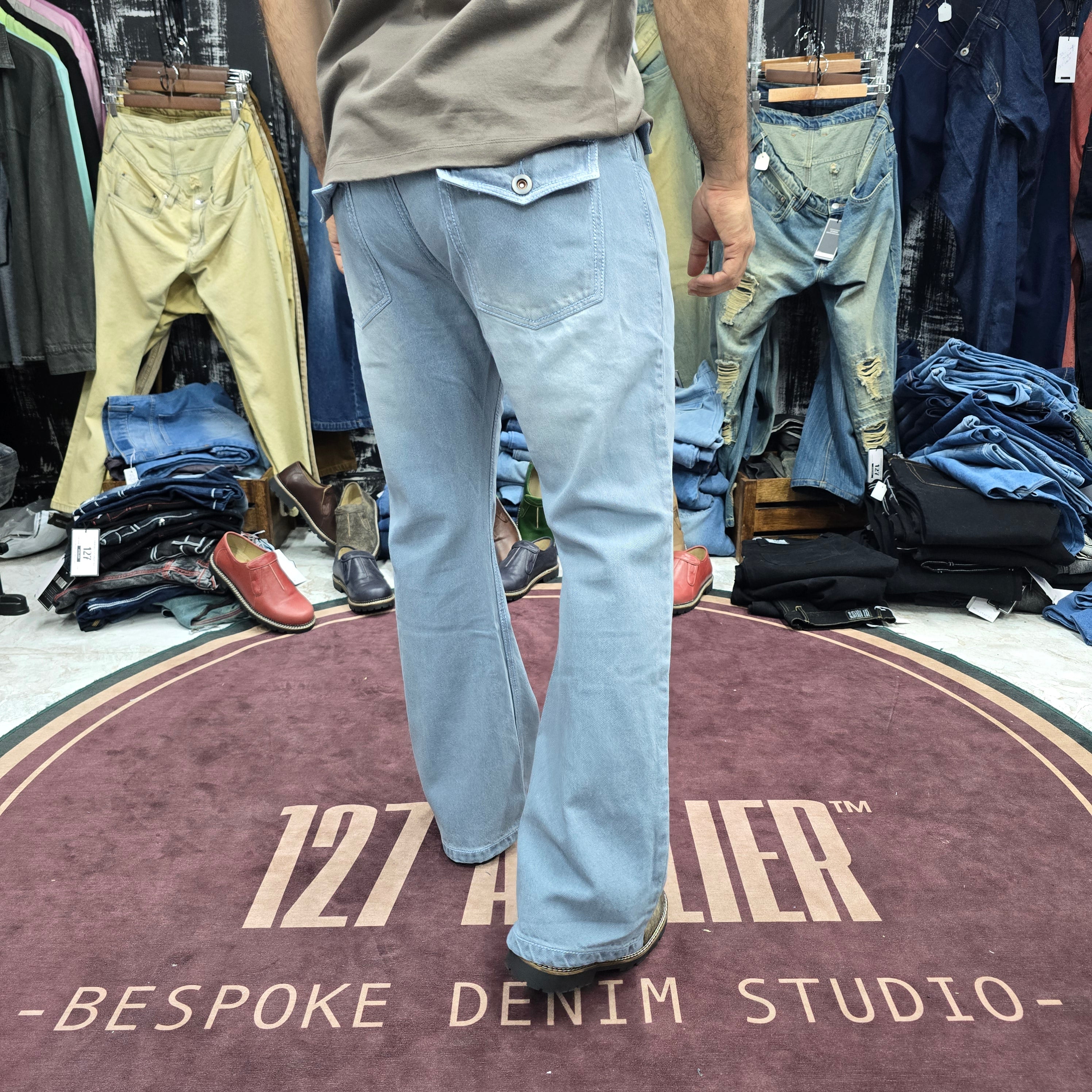 Bellbottom Flap Pocket Jeans In Ice Blue Shade