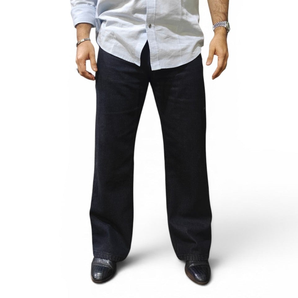 Midnight Raw Wide-Leg Jeans