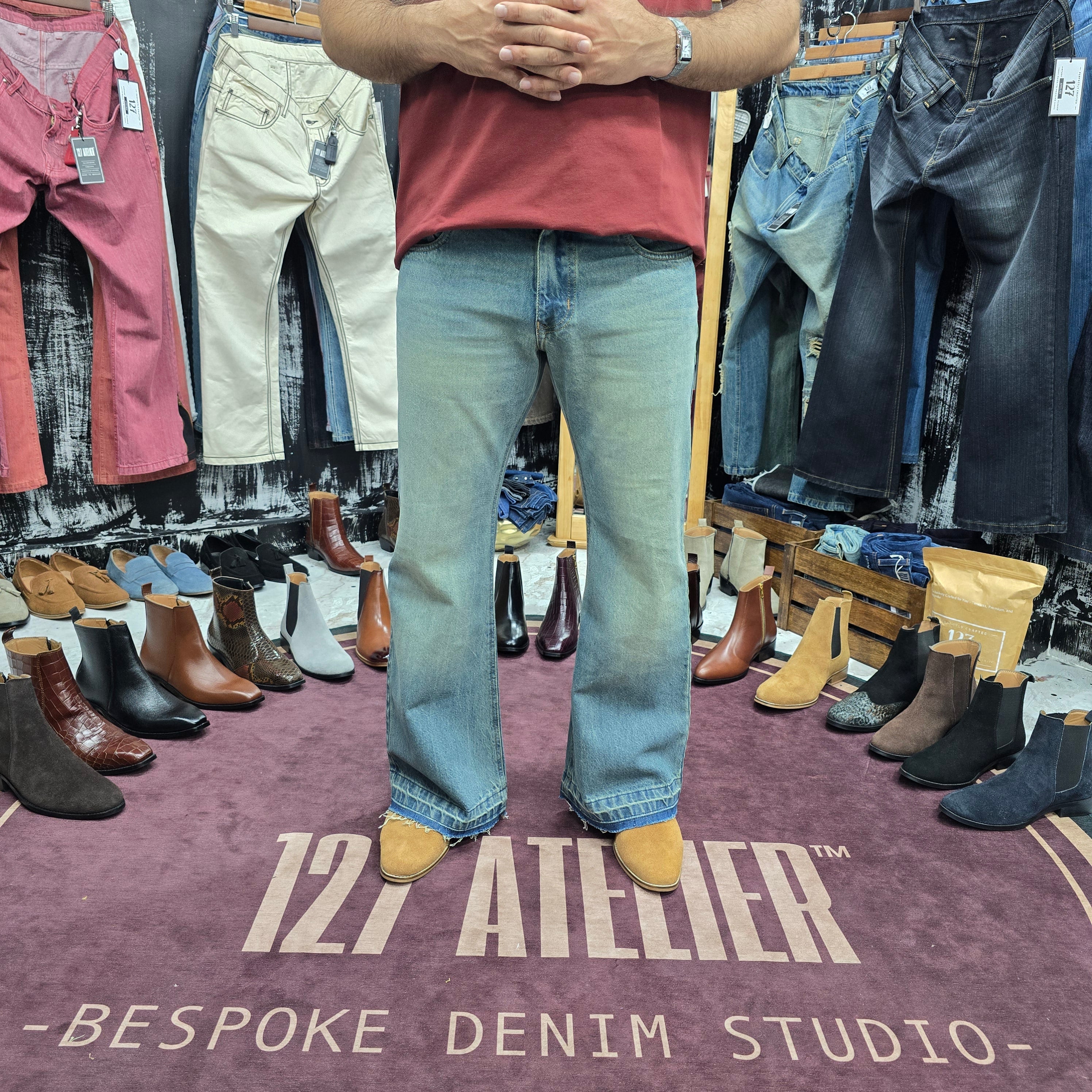 Vintage Sky Wash Frayed Hem Bootcut Jeans
