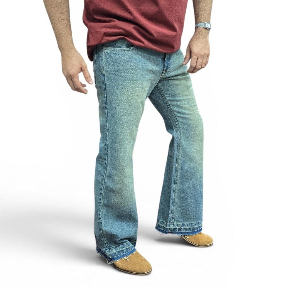 Vintage Sky Wash Frayed Hem Bootcut Jeans