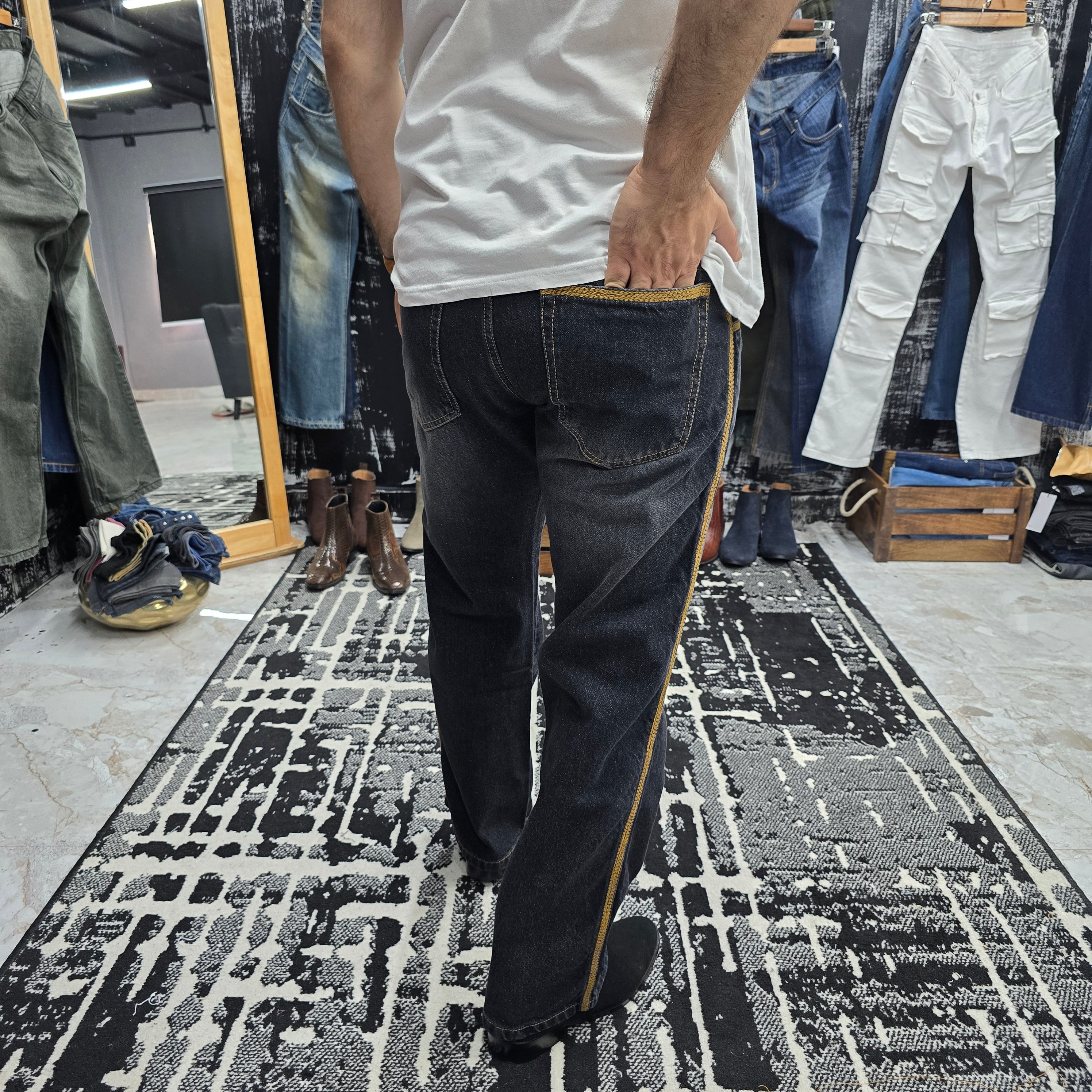 Charcoal Side Stripe Semi Bootcut Jeans