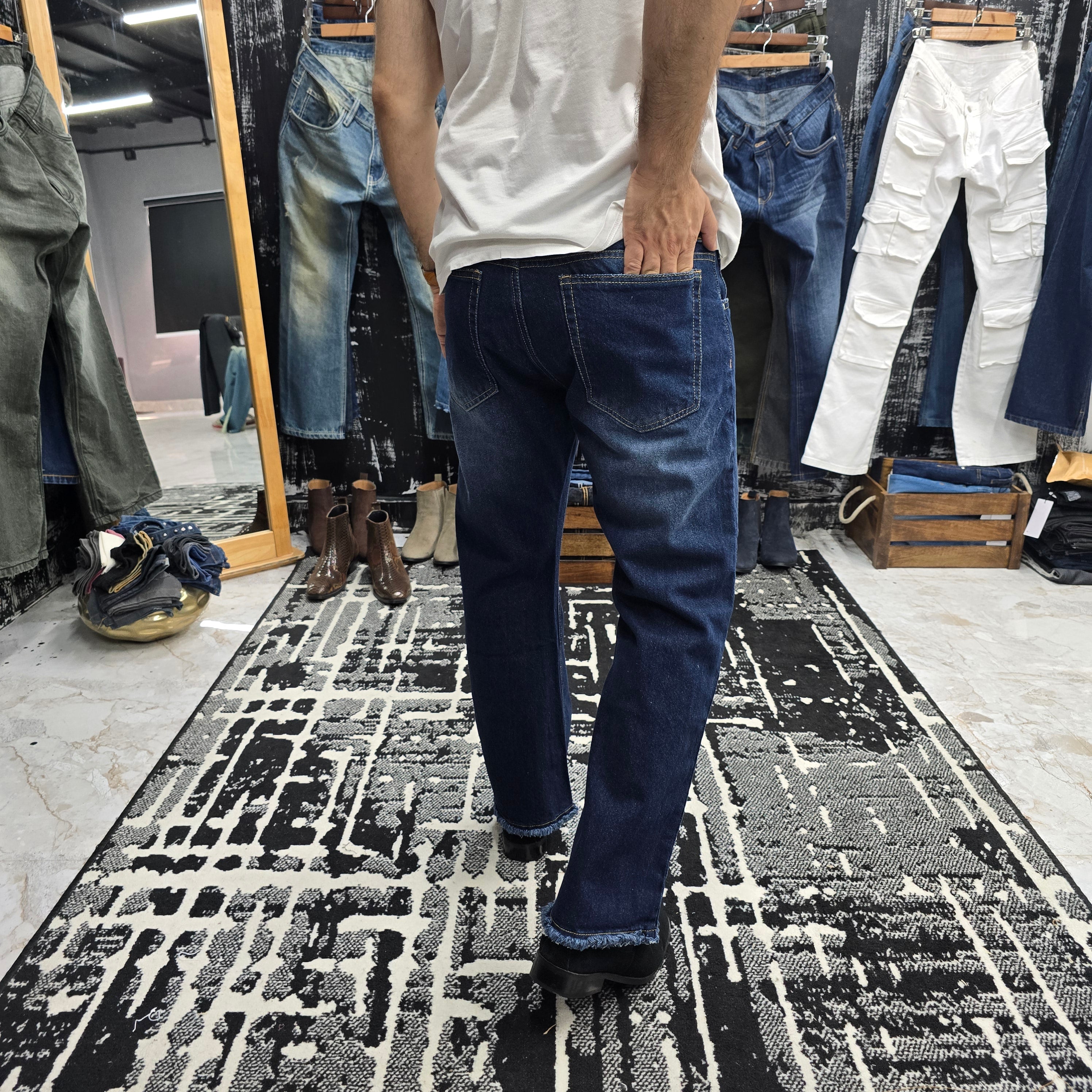 Midnight Indigo Semi Bootcut Jeans With Raw Hem Edition