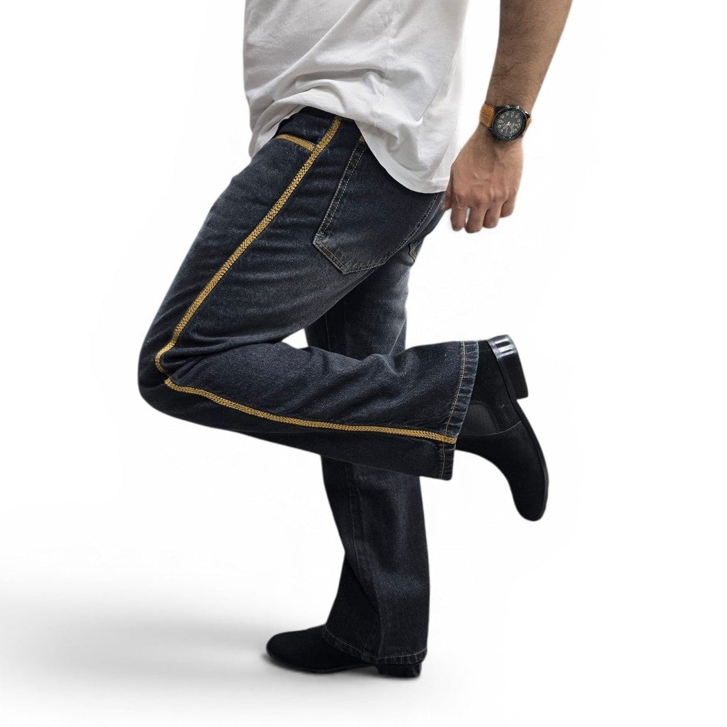 Charcoal Side Stripe Semi Bootcut Jeans