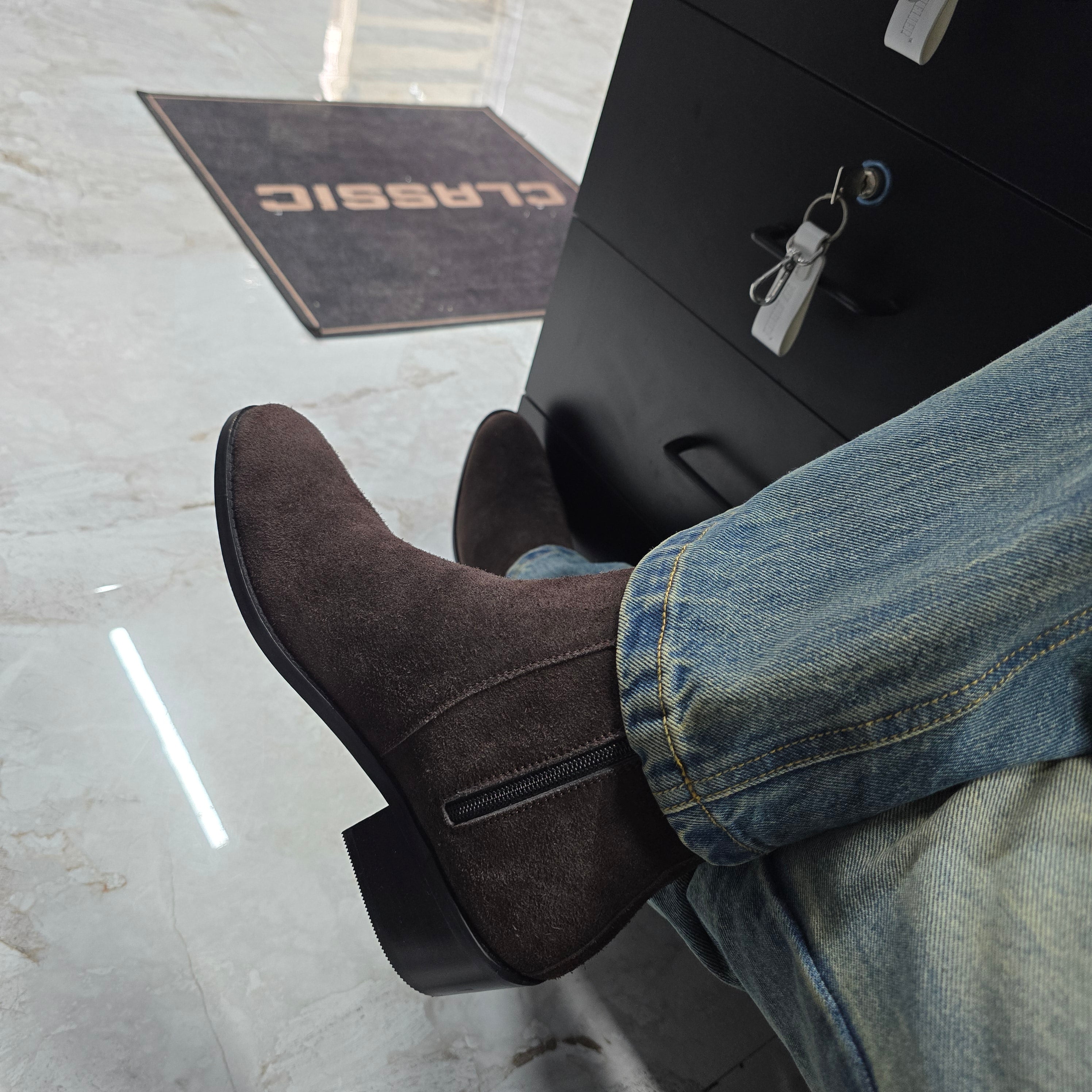 Dark brown Suede Leather Cuban