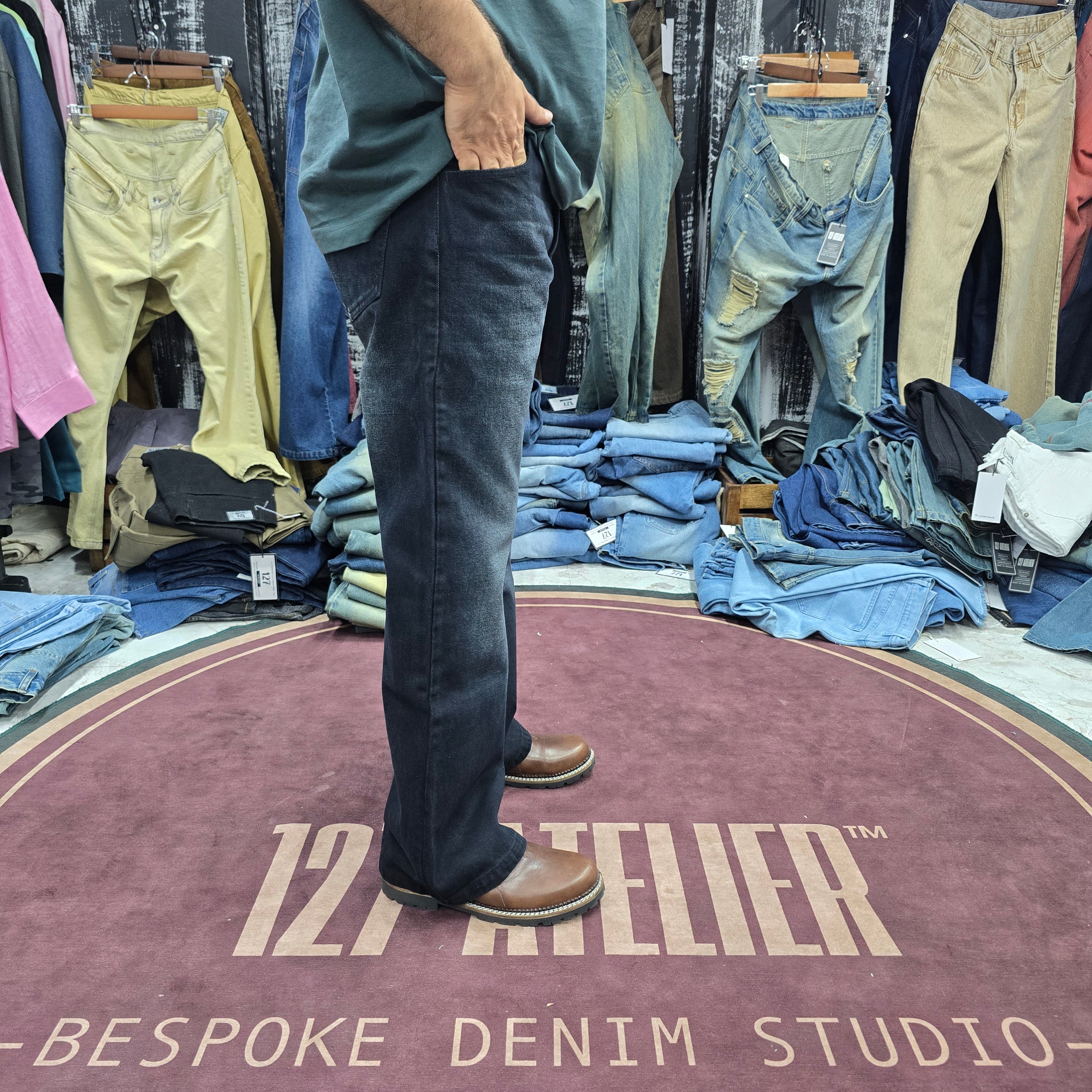 Japanese Selvedge Bootcut Jeans In Washed Black