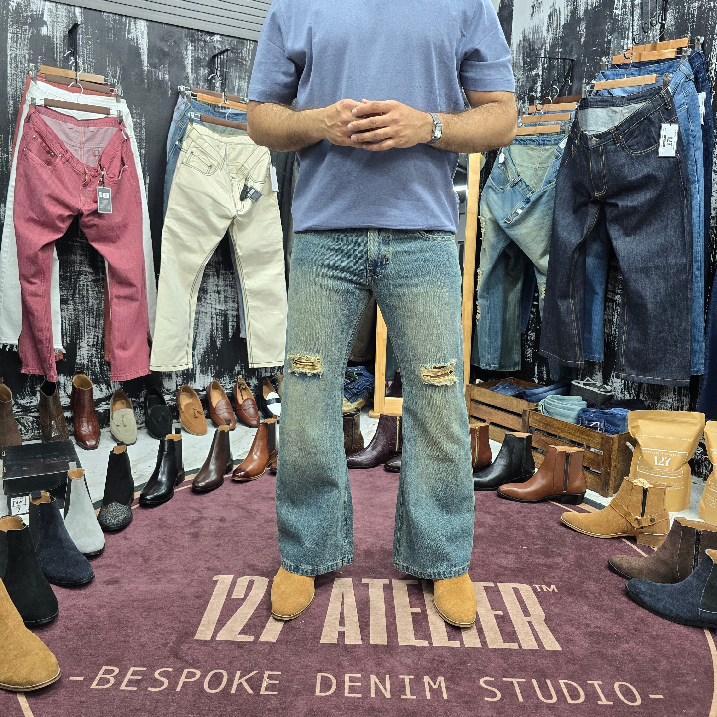Rogue Distressed Bootcut Jeans Vintage Blue Wash