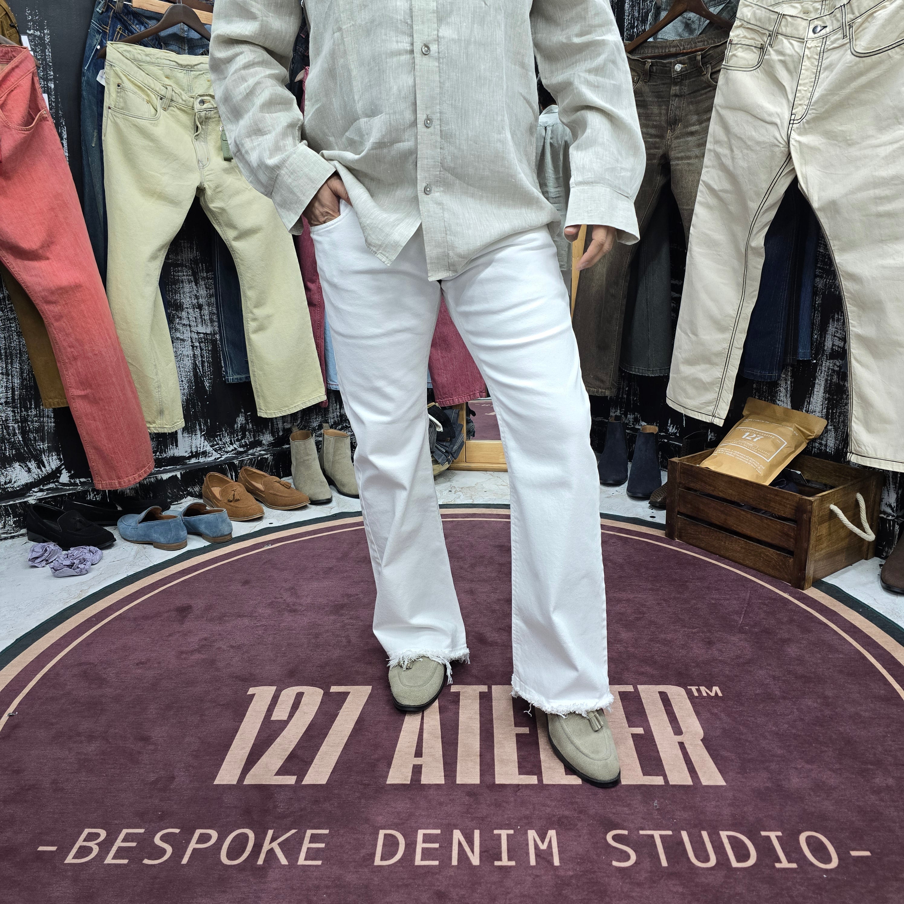 White Frayed Bootcut Jeans