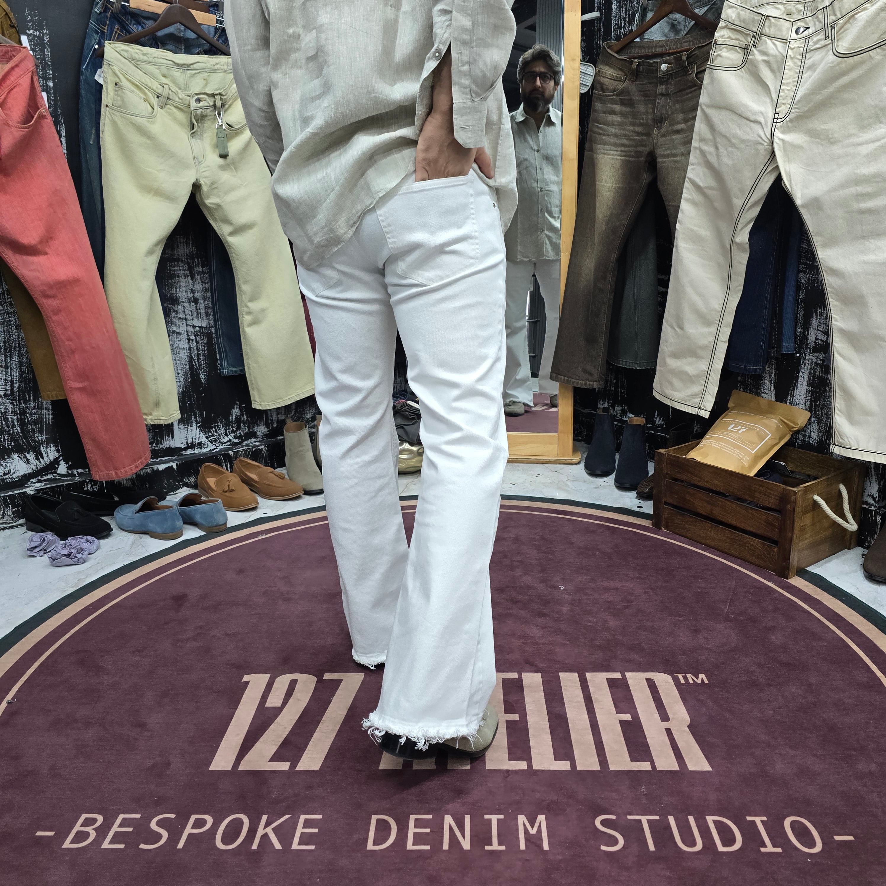 White Frayed Bootcut Jeans