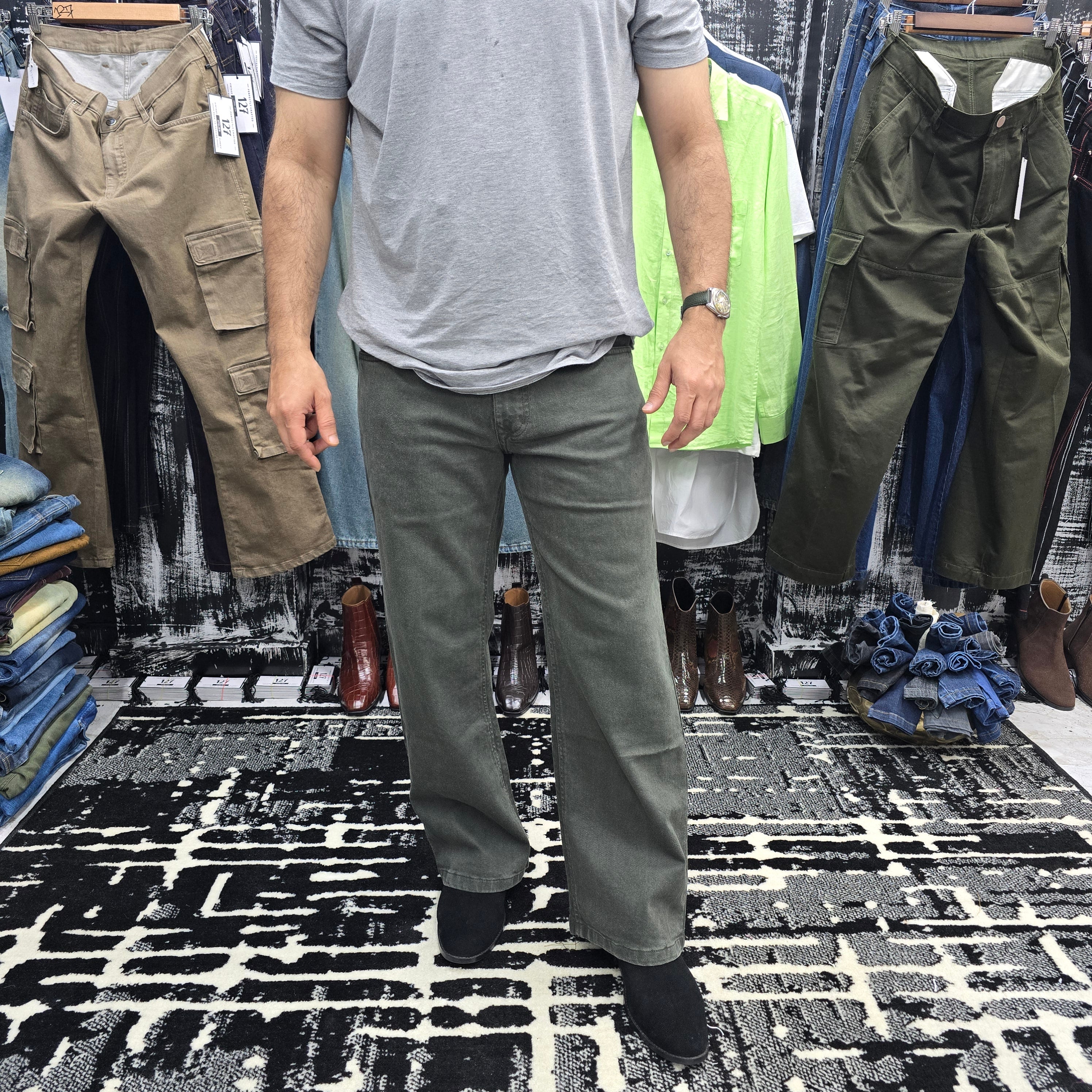 Olive Drift Wide-Leg Jeans