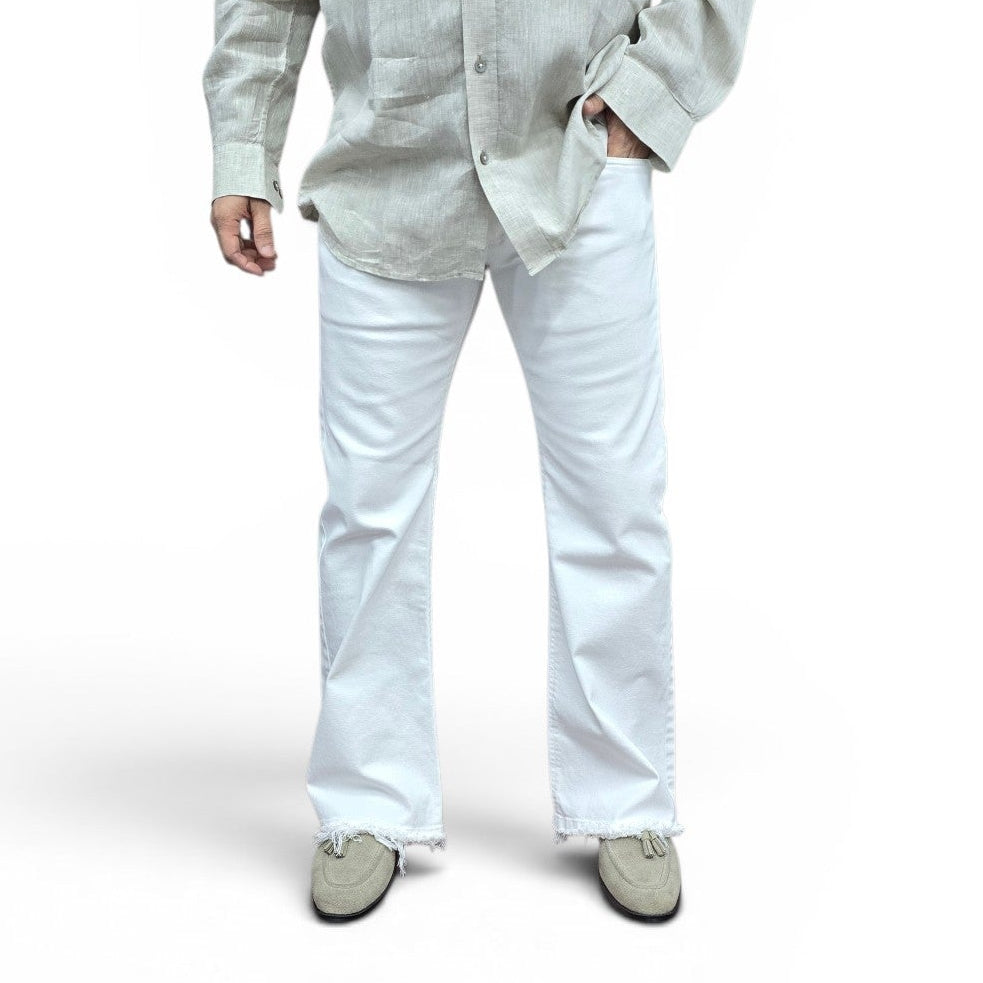 White Frayed Bootcut Jeans