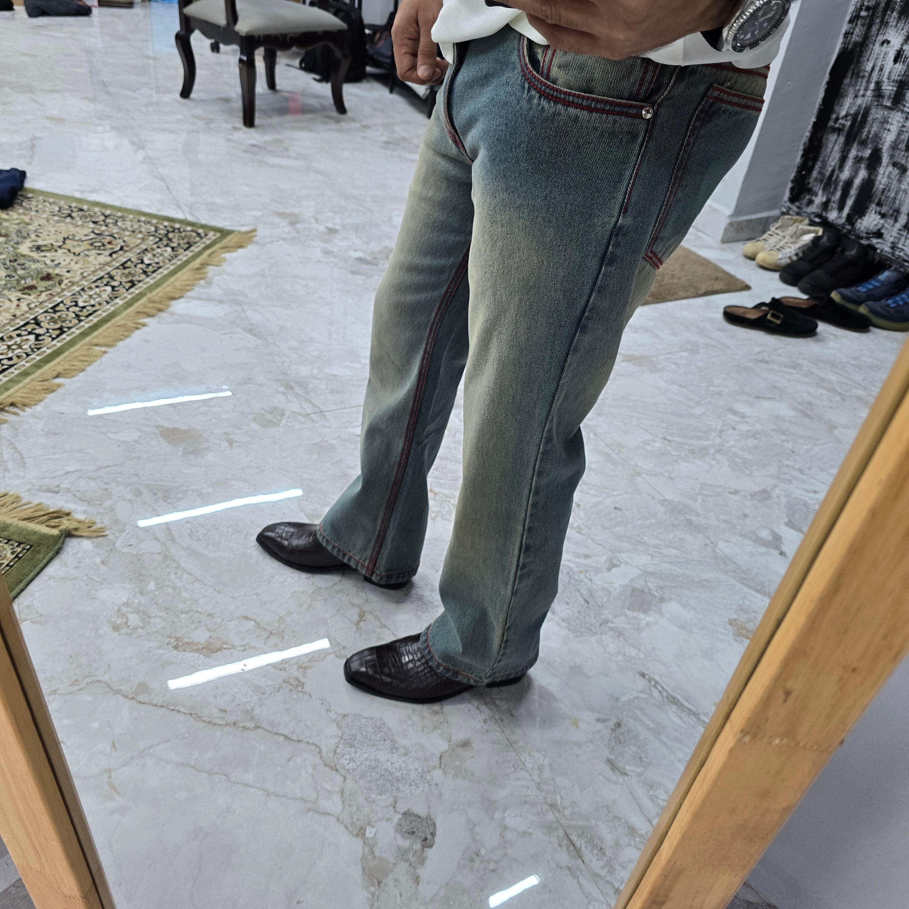 Vintage Ice Blue Bootcut Jeans With Red Contrast Stitch Edition