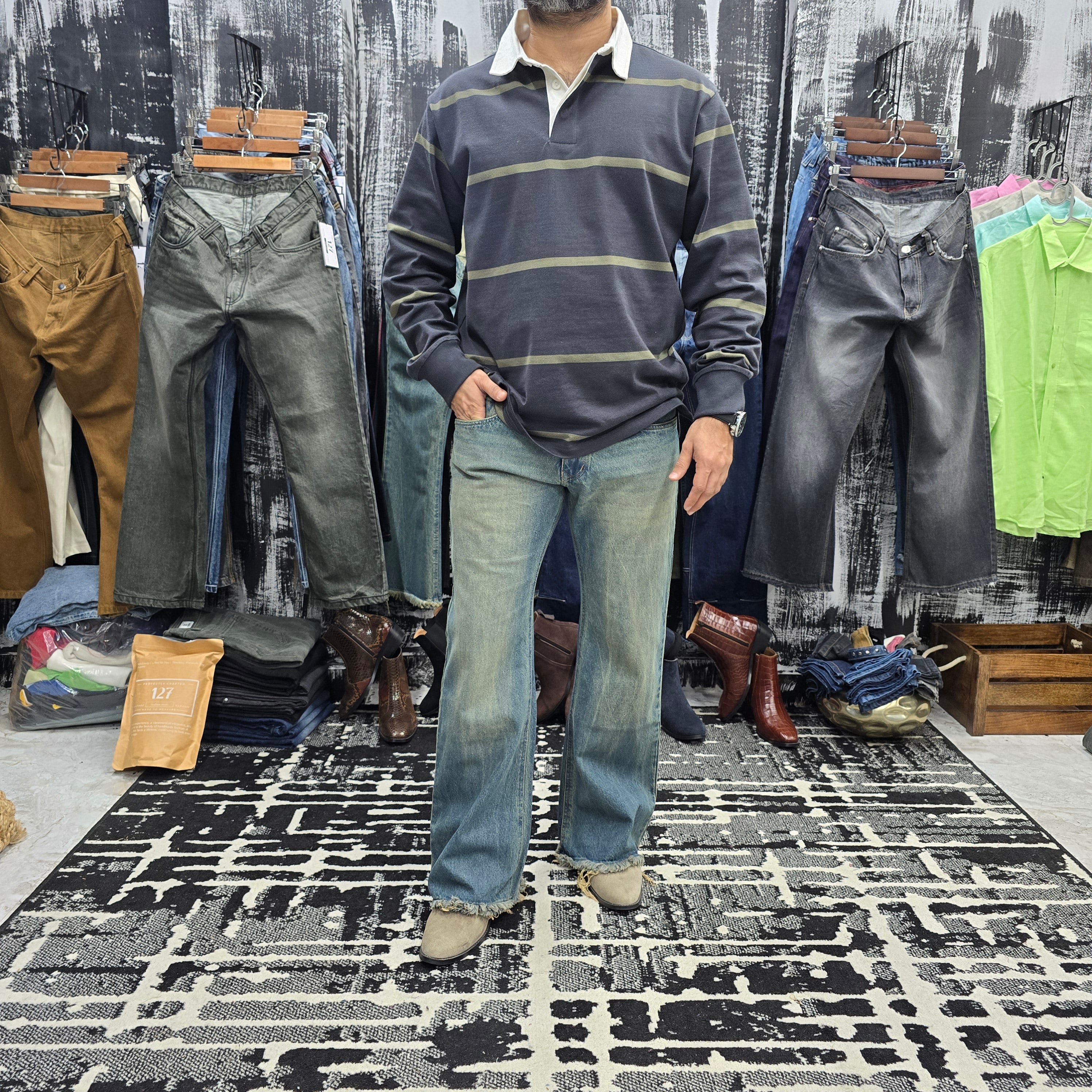 Vintage Fade Frayed Hem Bootcut Jeans