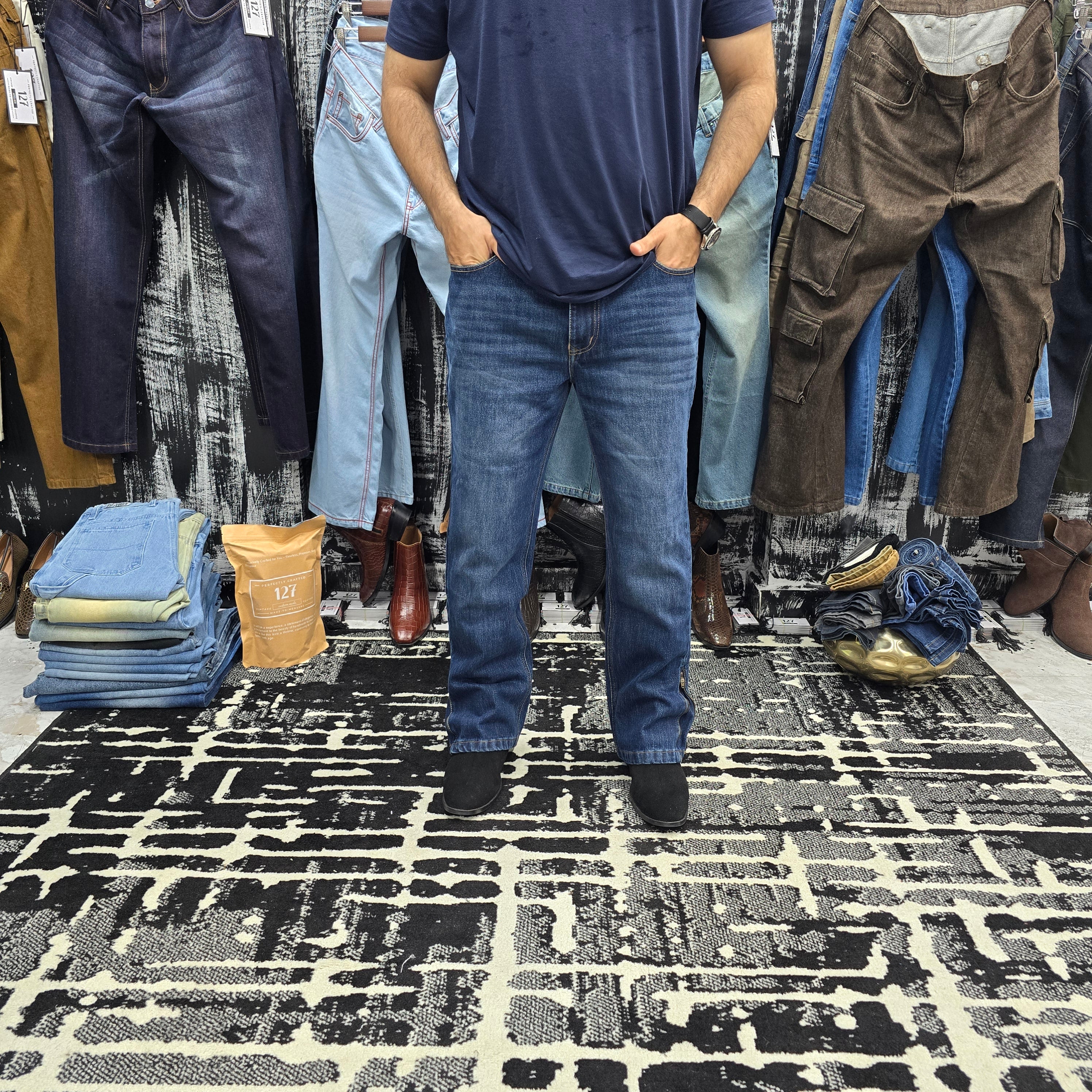 Vintage Blue Multifunctional Bottom Zip Jeans