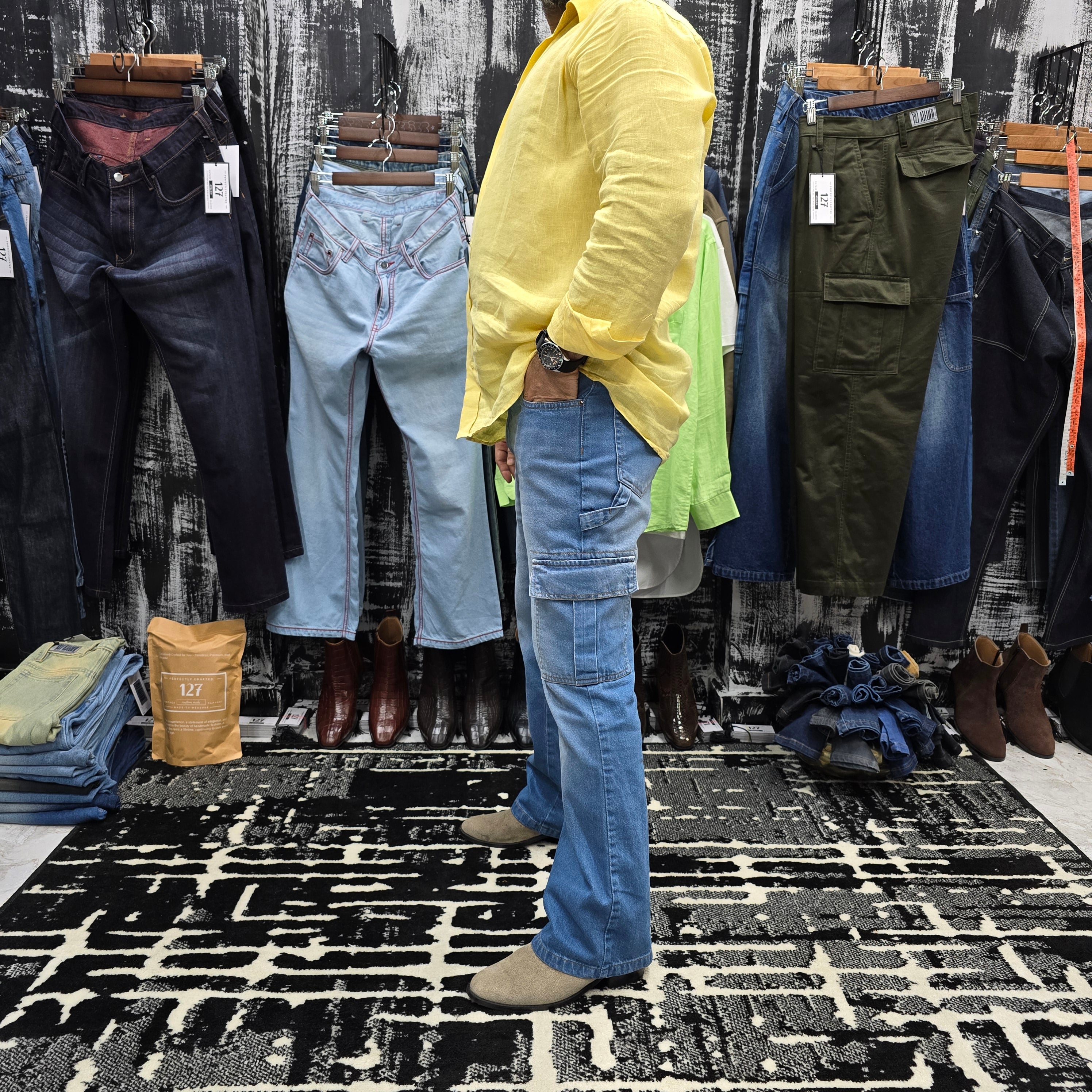 Skyline Utility Cargo Jeans In Light Blue Wash