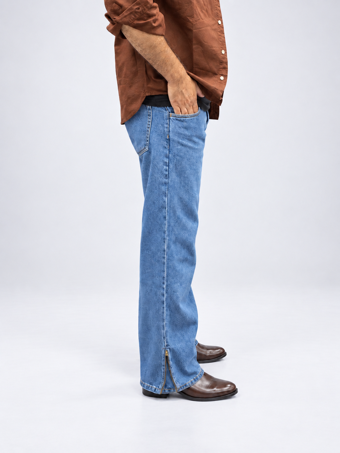 Mid Blue Side-Zip Bootcut Jean