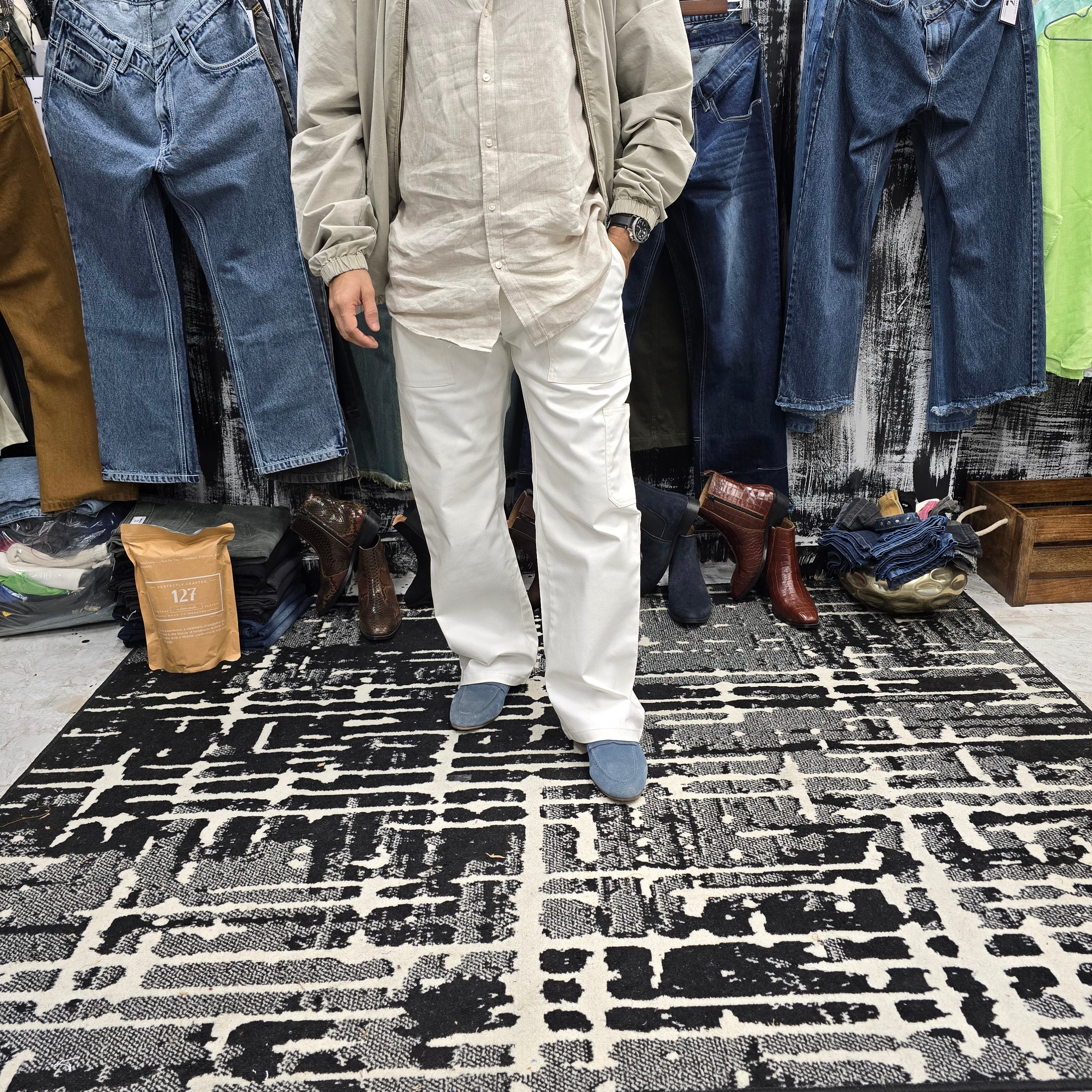 Arctic White Utility Carpenter Jeans