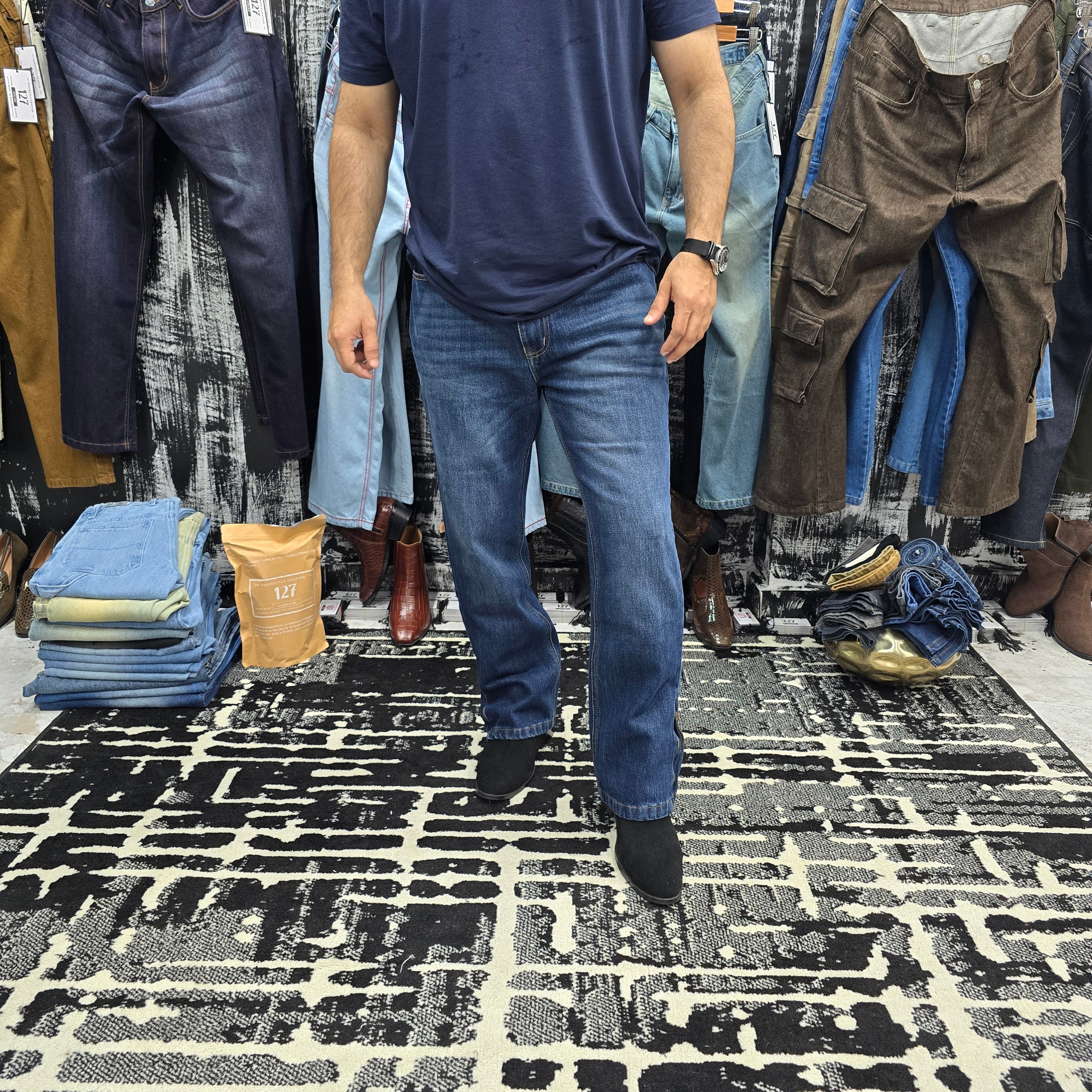 Vintage Blue Multifunctional Bottom Zip Jeans