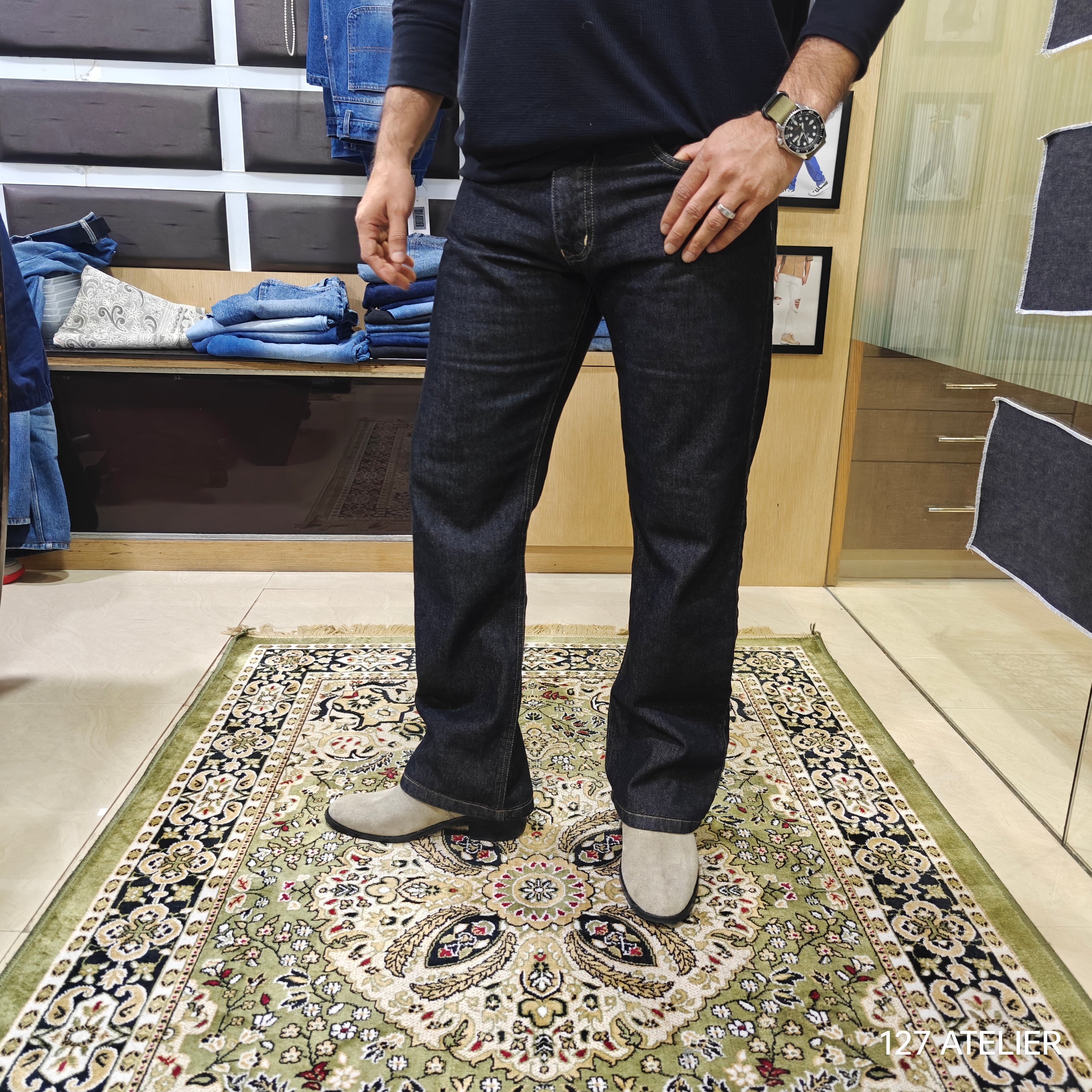 Carbon Black Raw Semi Bootcut Jeans