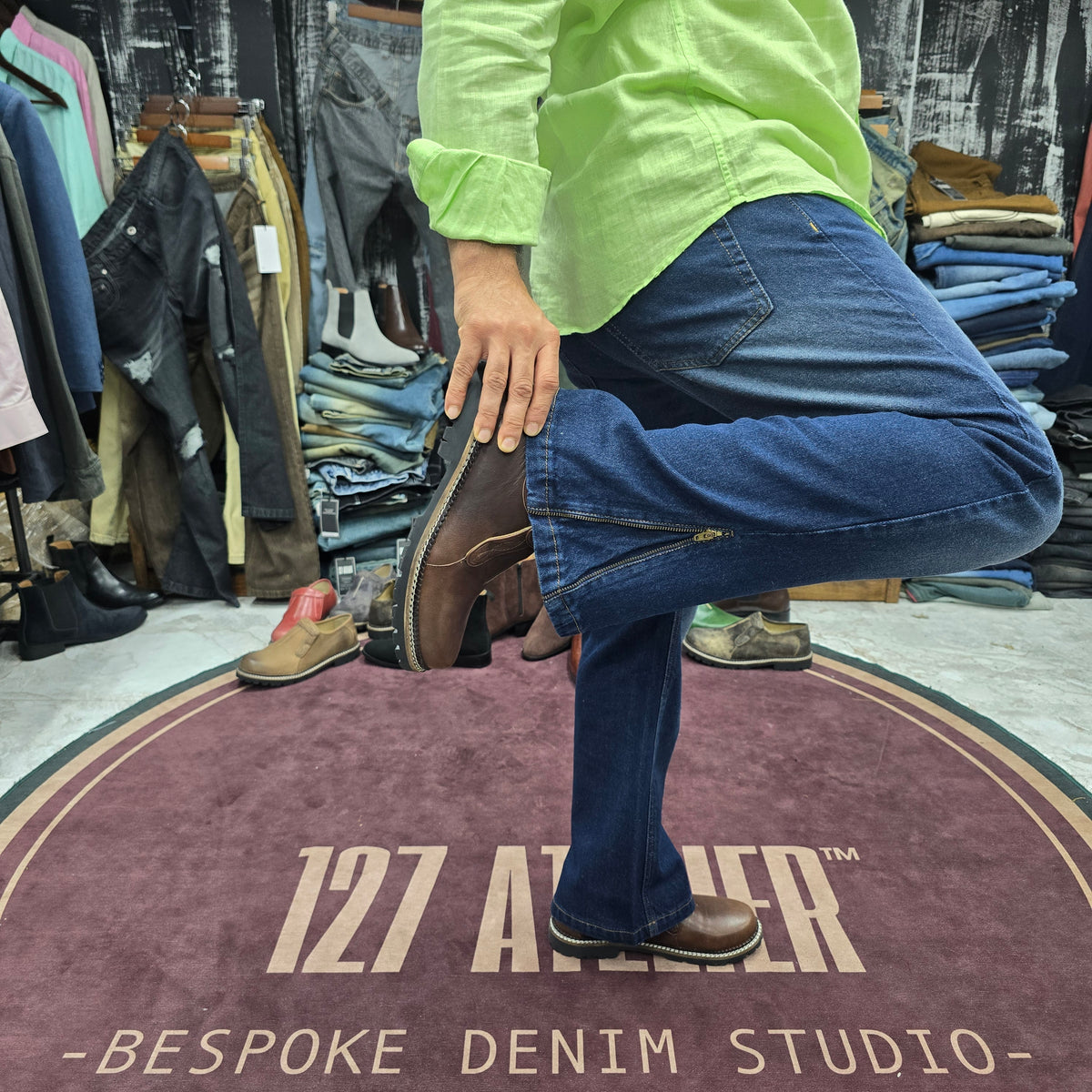 Deep Blue Bootcut Jean with Side Zippers
